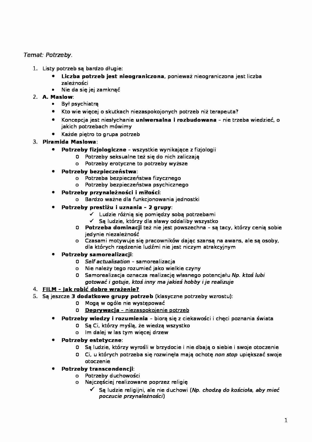 Psychologia - pojęcie potrzeb - strona 1