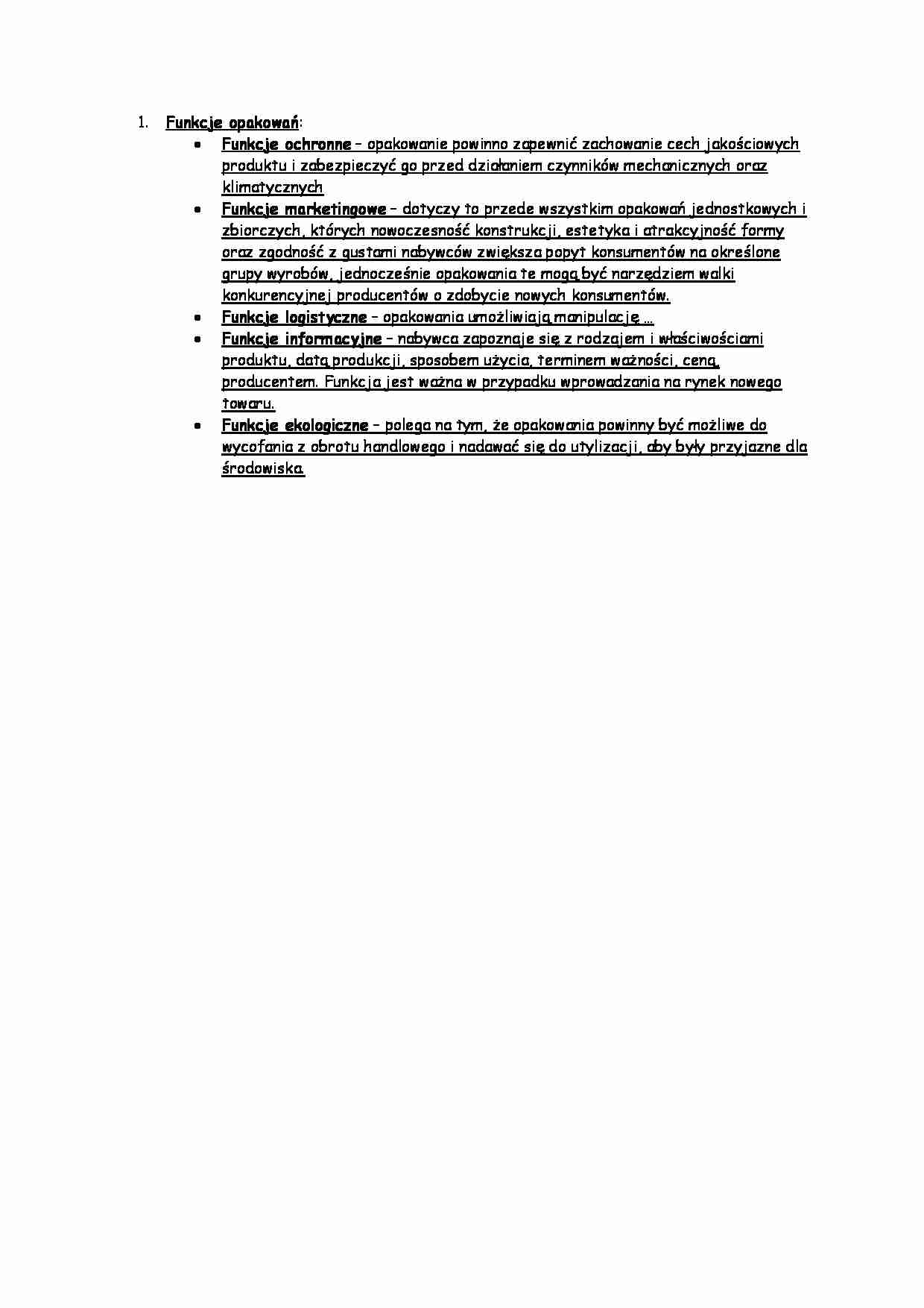 Ekologistyka - Funkcje opakowań - strona 1