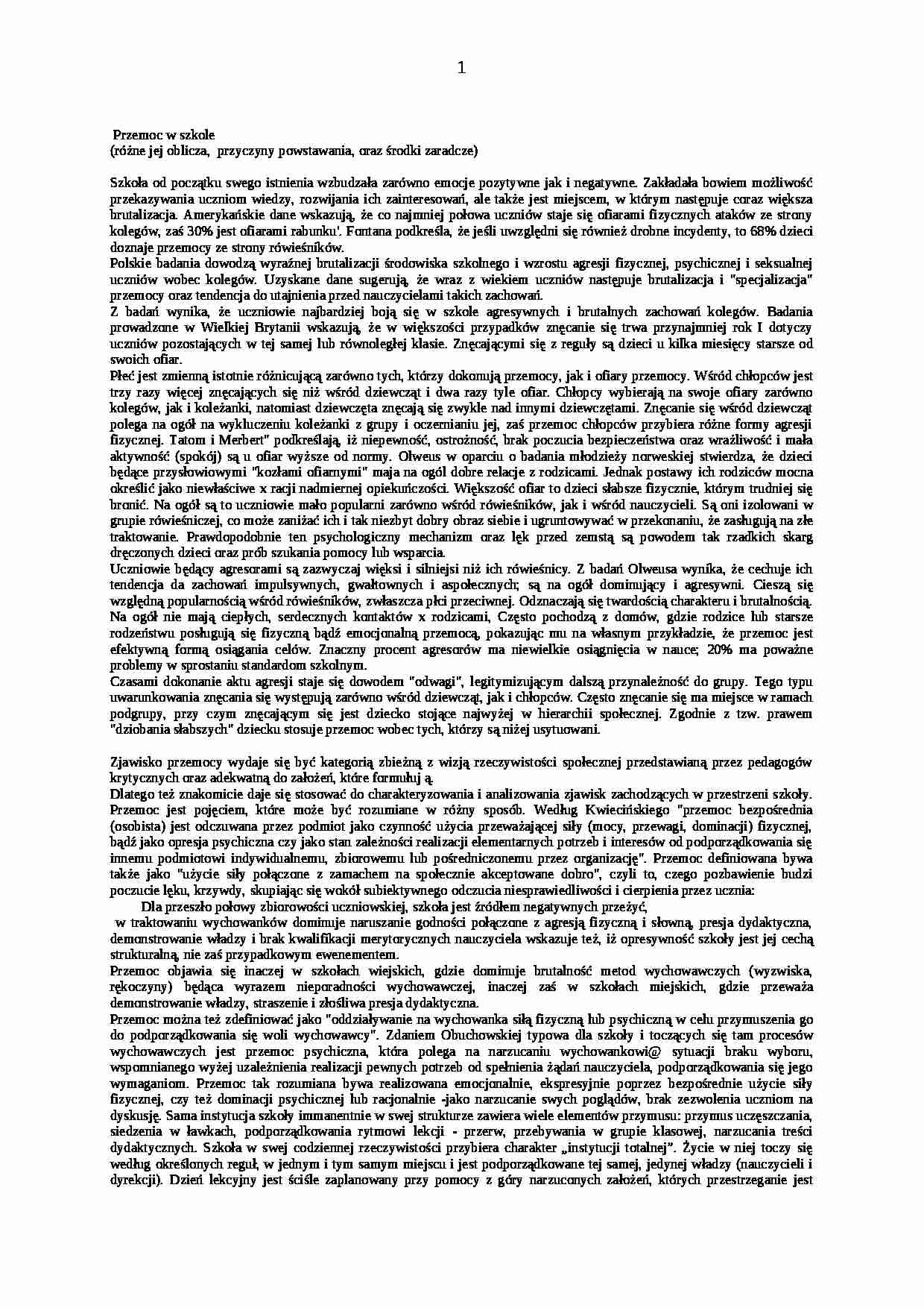 przemoc w szkole(2) - pedagogika - strona 1