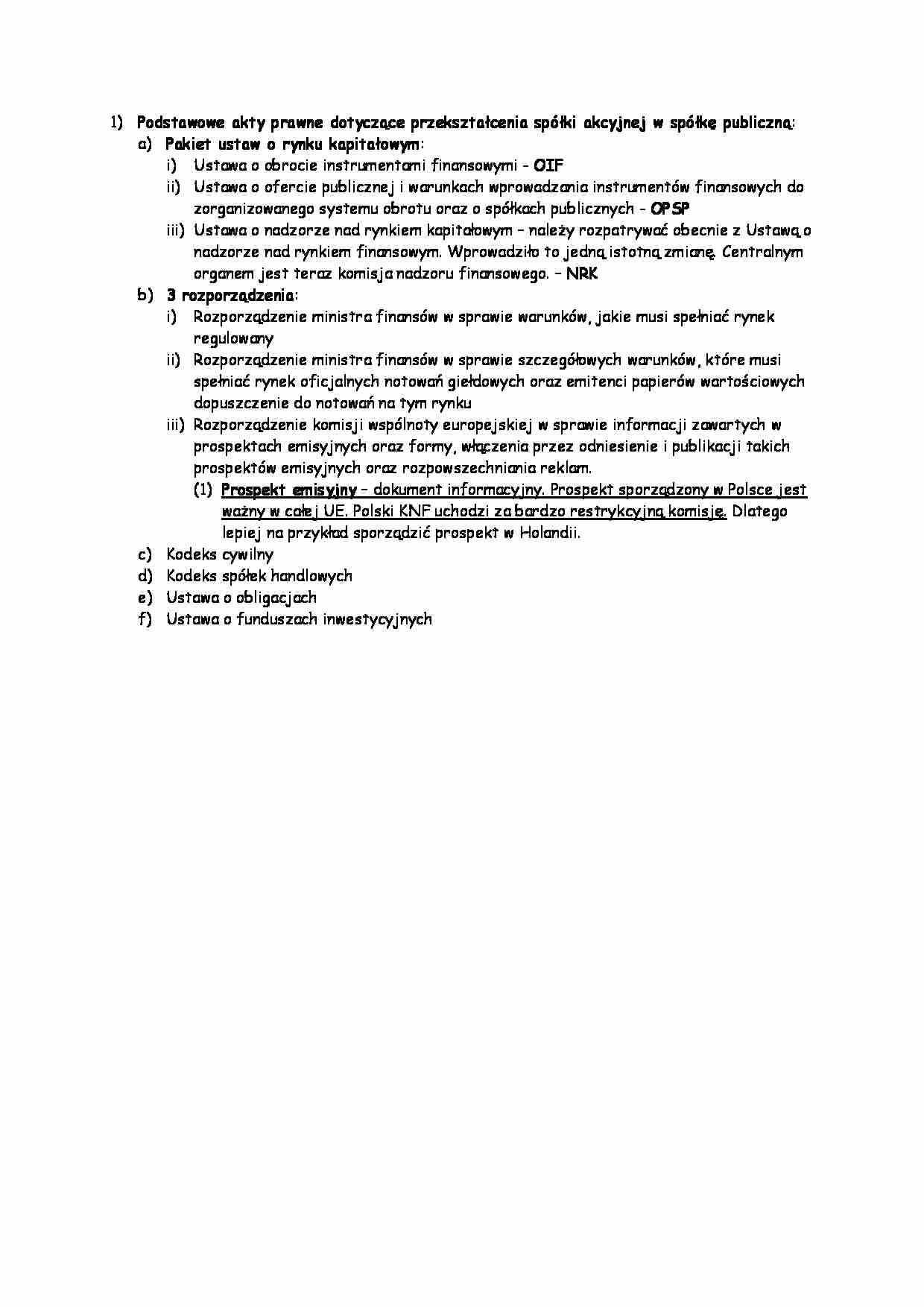 Akty prawne przekształcenia spółki akcyjnej w spółkę publiczną - strona 1