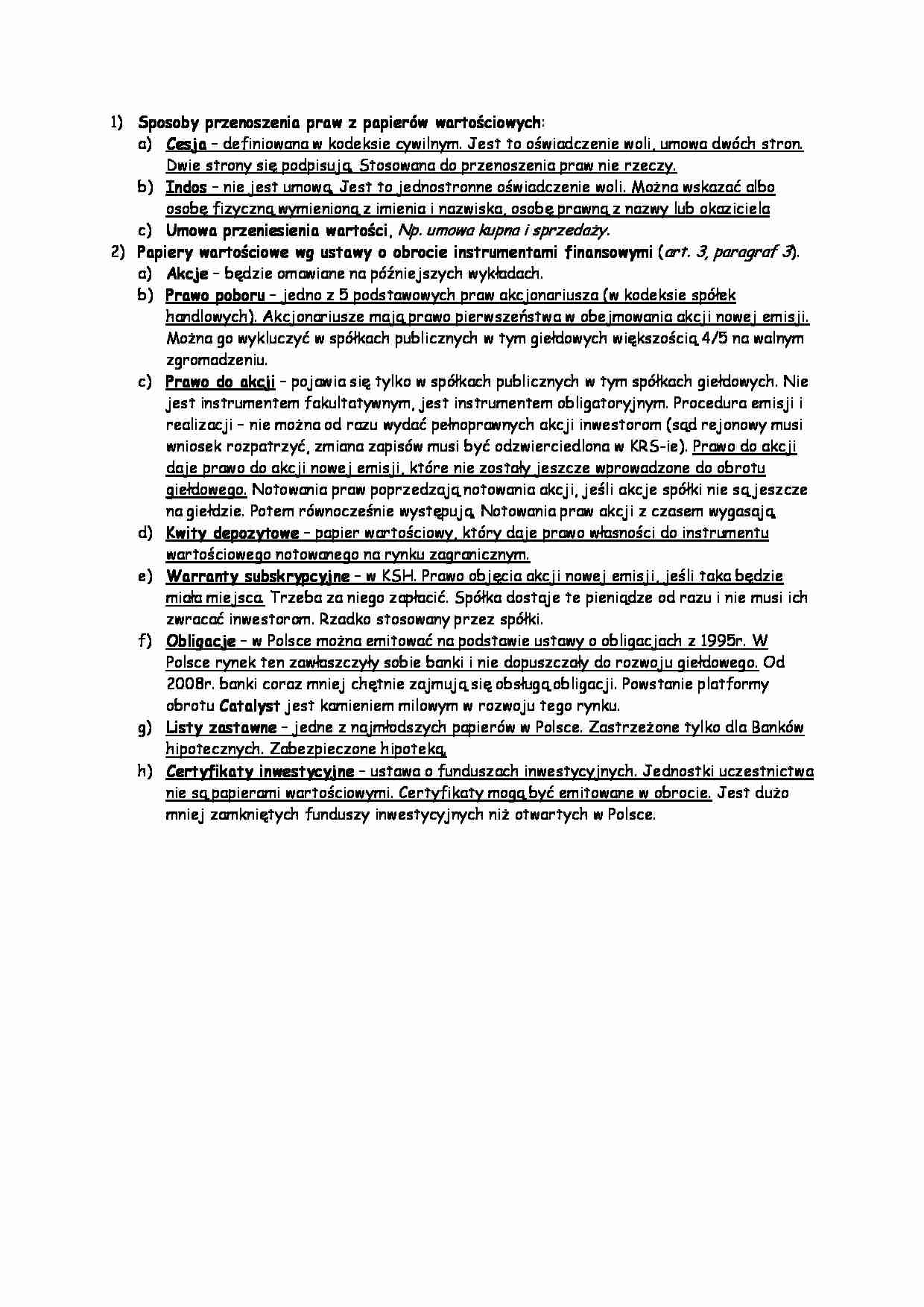 Sposoby przenoszenia praw z papierów wartościowych - strona 1