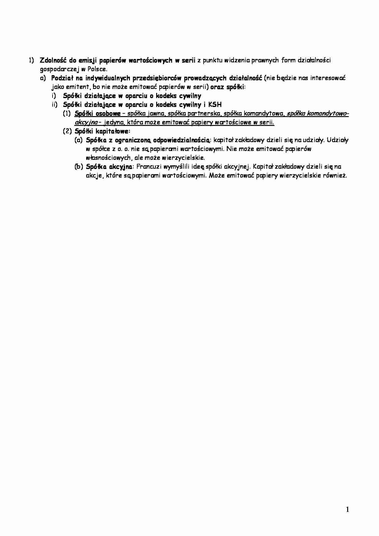 Zdolność do emisji papierów wartościowych  - strona 1