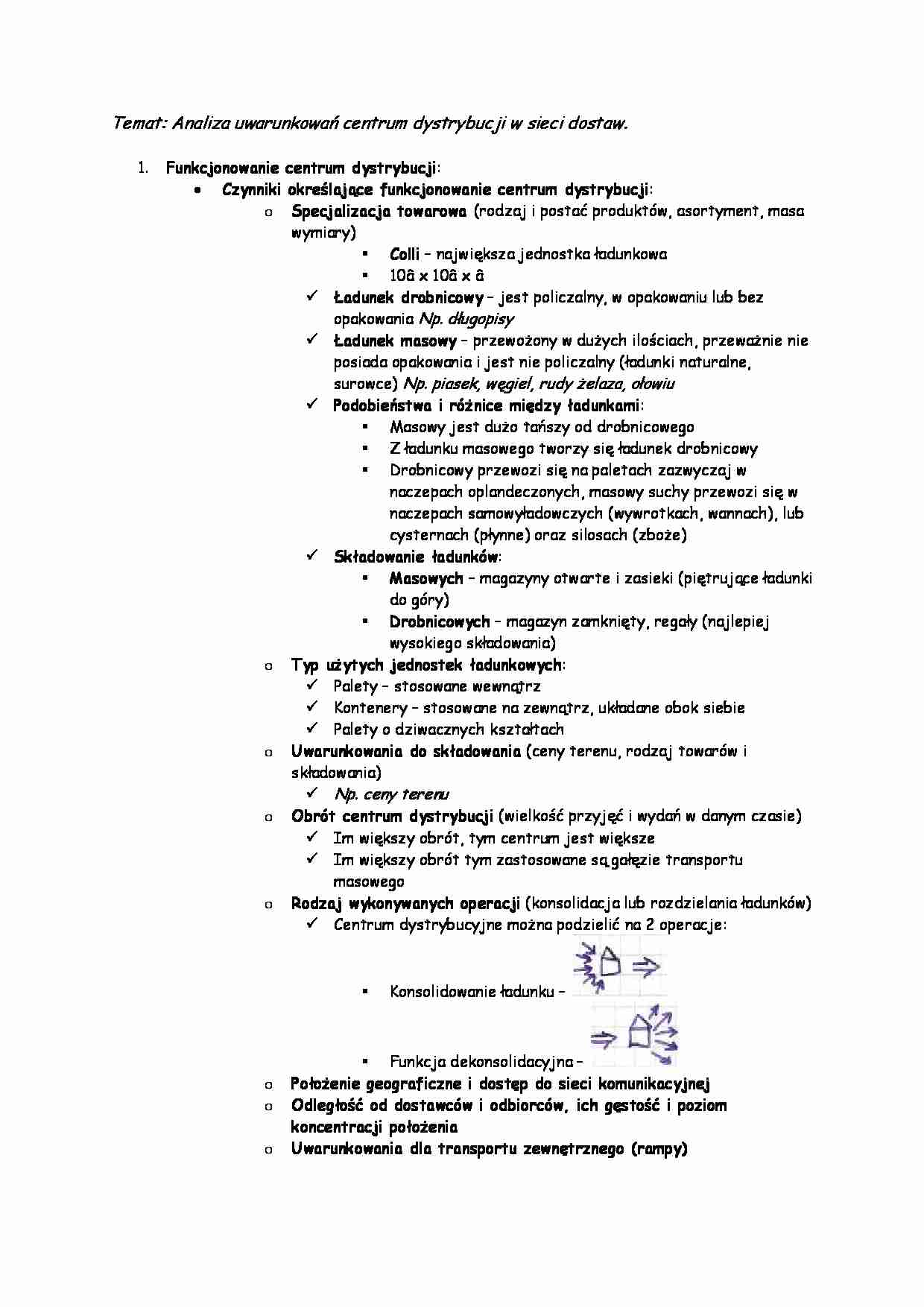 Analiza uwarunkowań centrum dystrybucji w sieci dostaw - strona 1