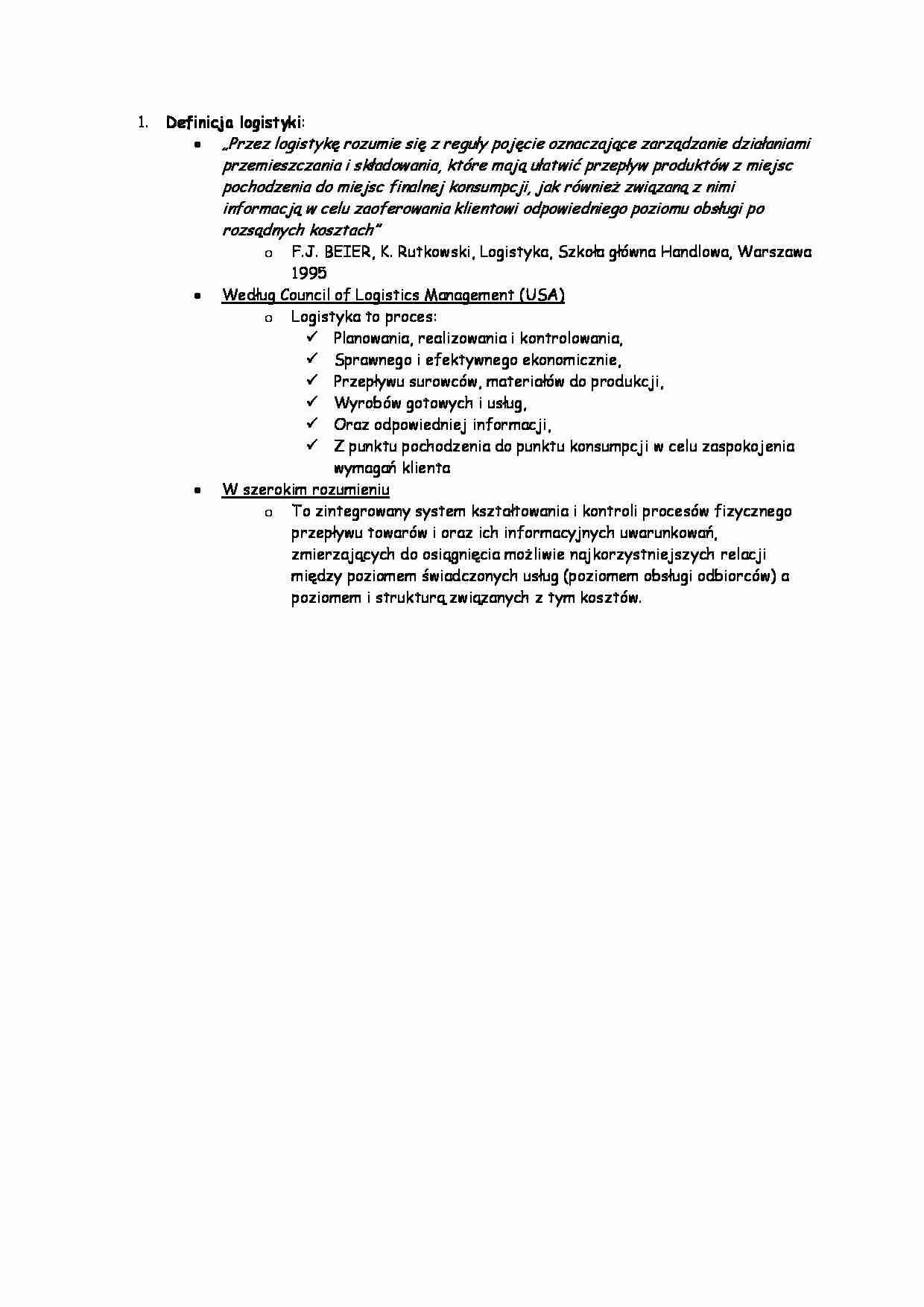 Logistyka produkcji - Definicja logistyki - strona 1