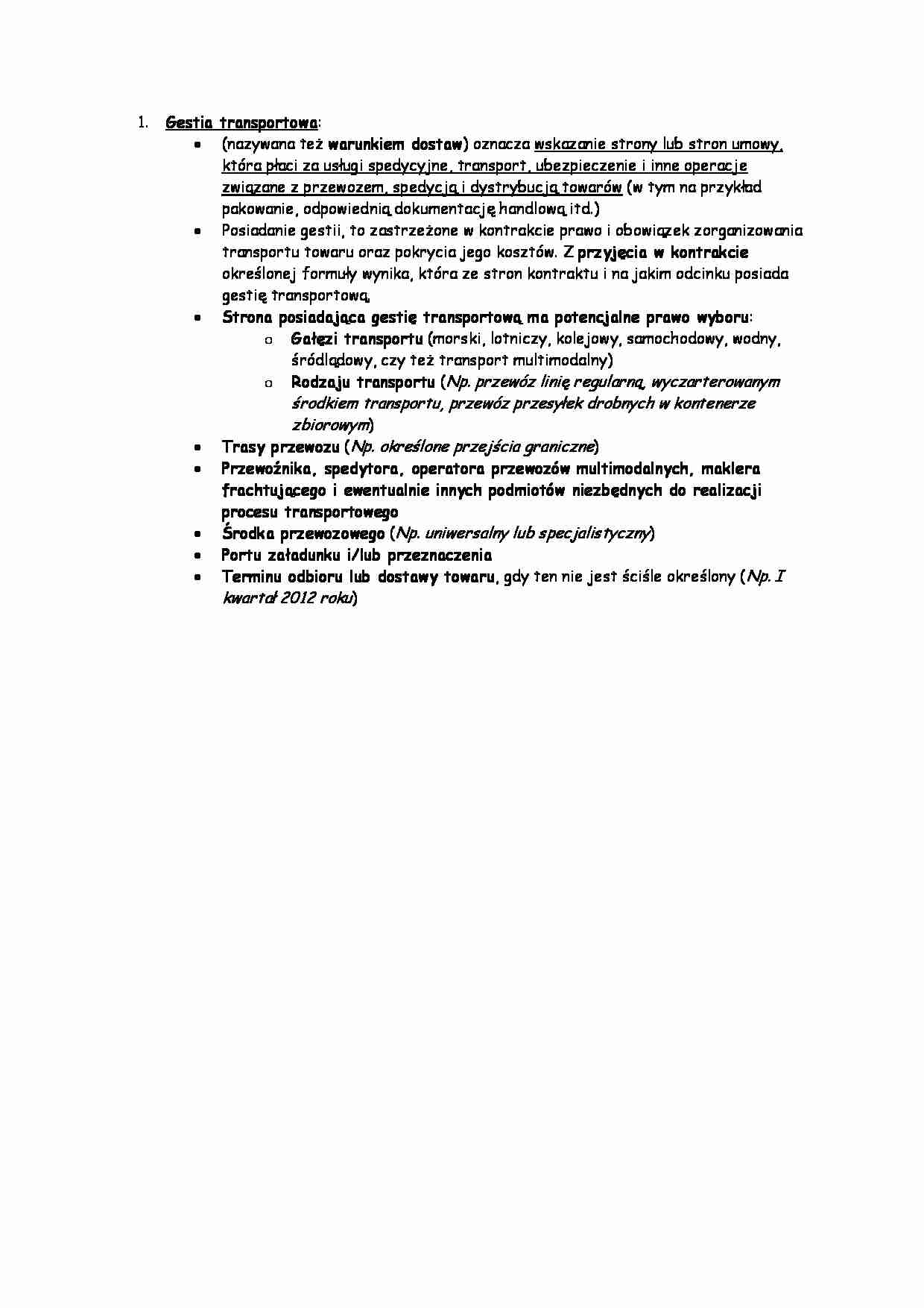 Logistyka produkcji - Gestia transportowa - strona 1