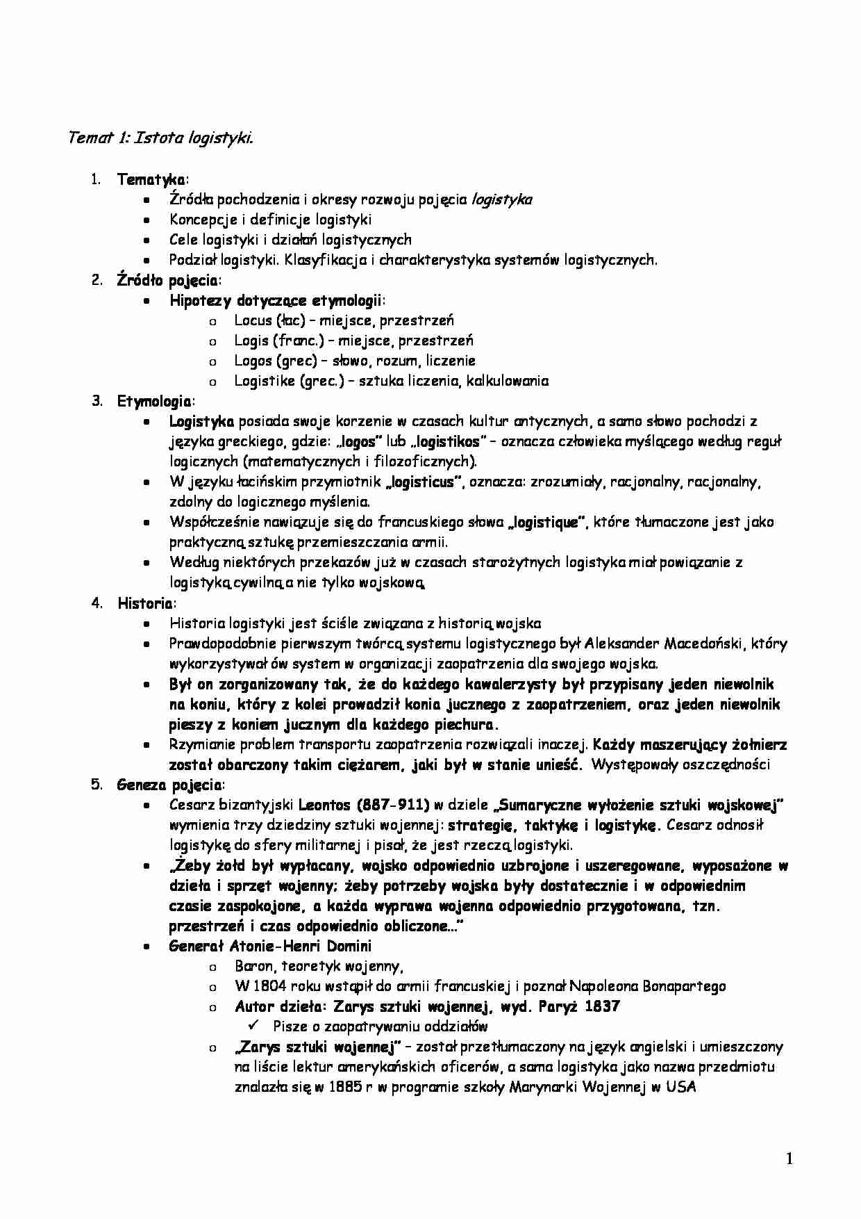 Logistyka produkcji - istota logistyki - strona 1