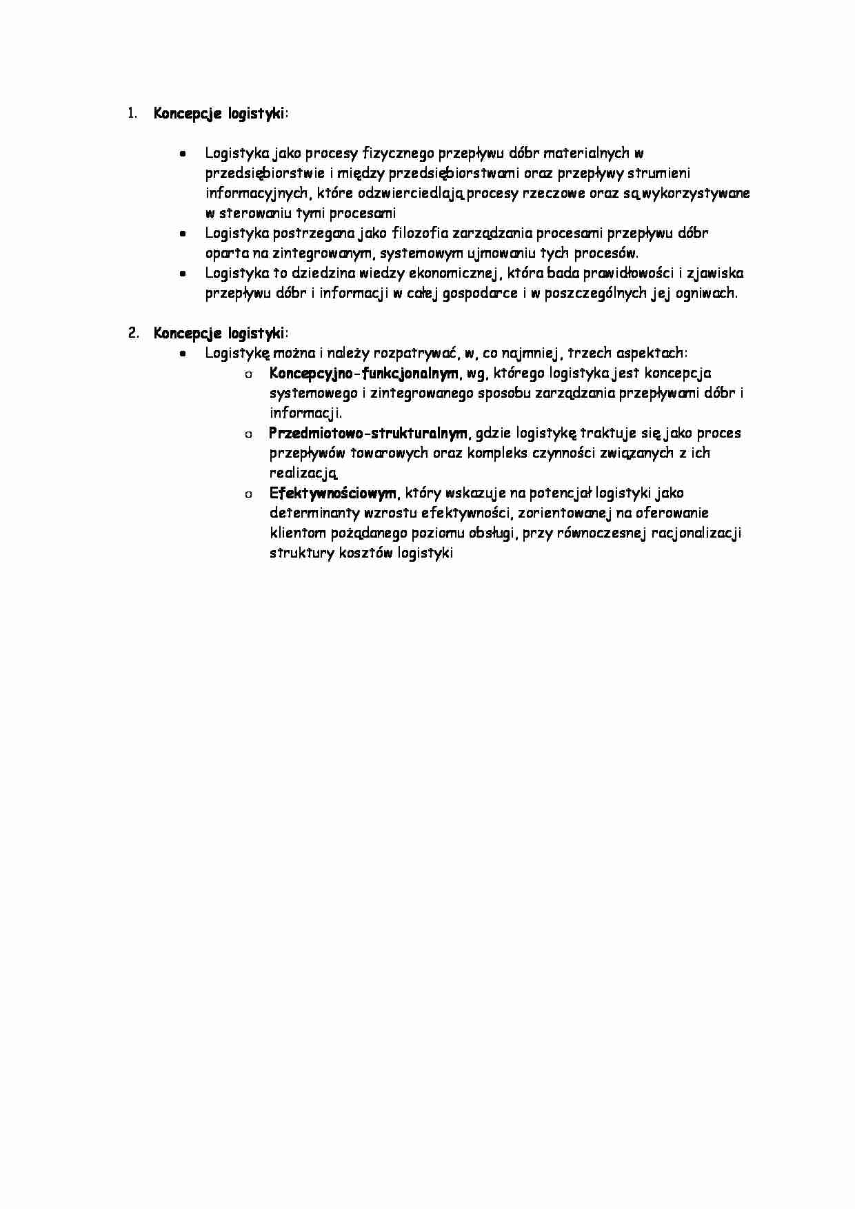 Logistyka produkcji - Koncepcje logistyki - strona 1