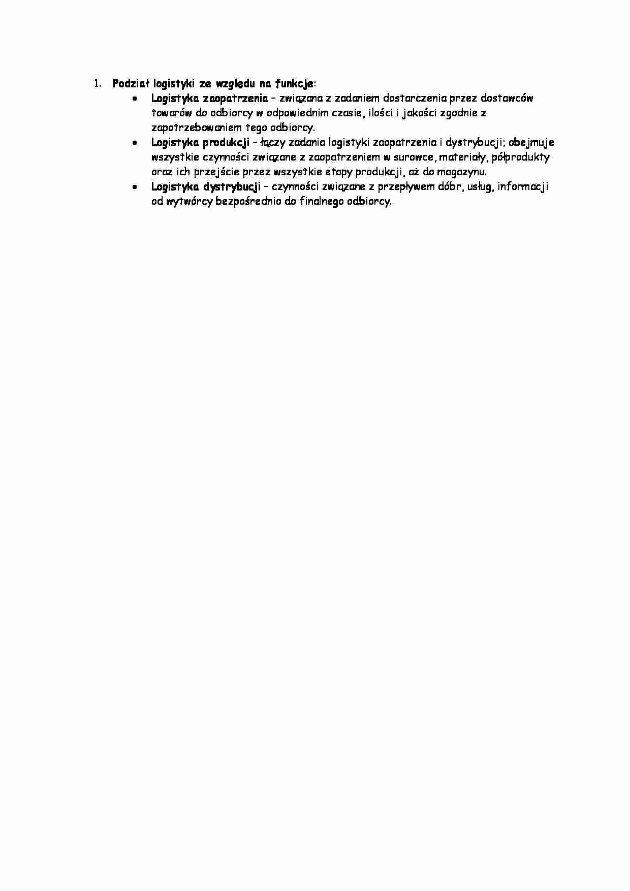 Podział logistyki ze względu na funkcje - strona 1