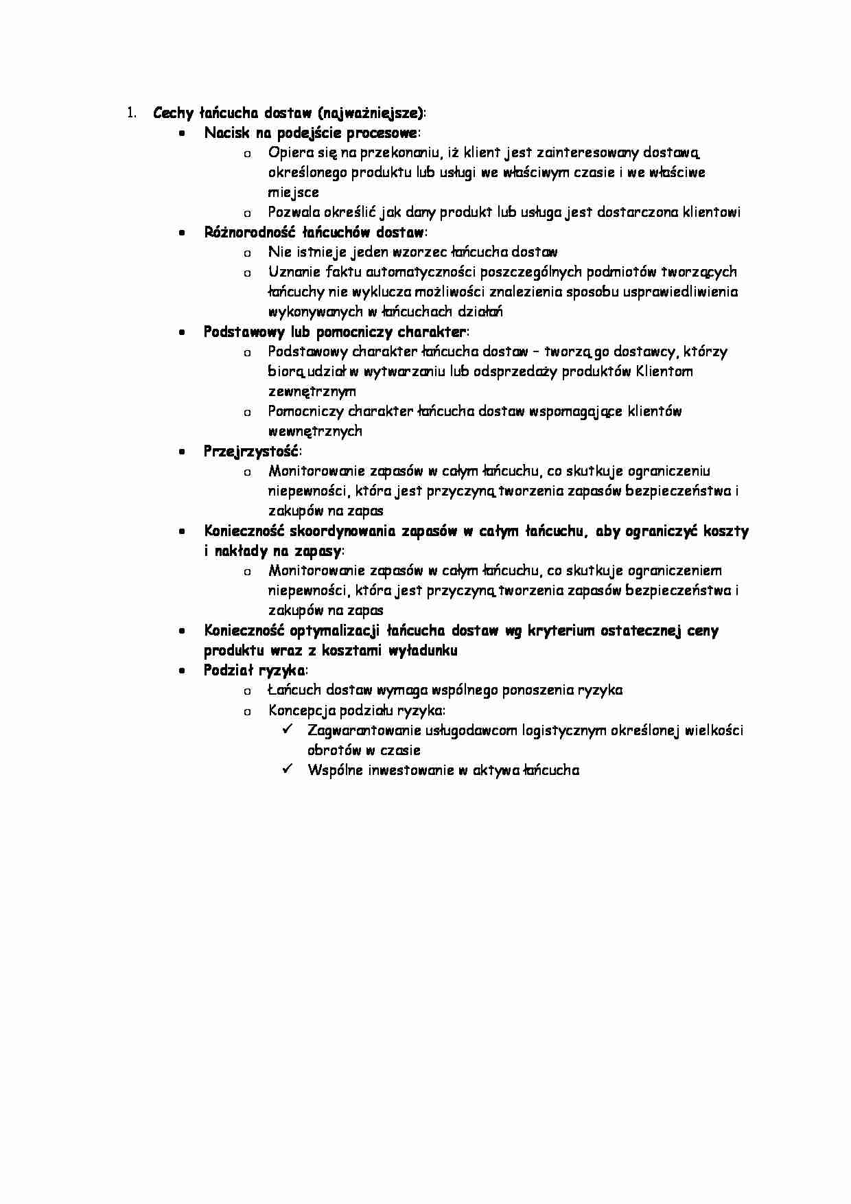 Cechy łańcucha dostaw - podejście procesowe - strona 1