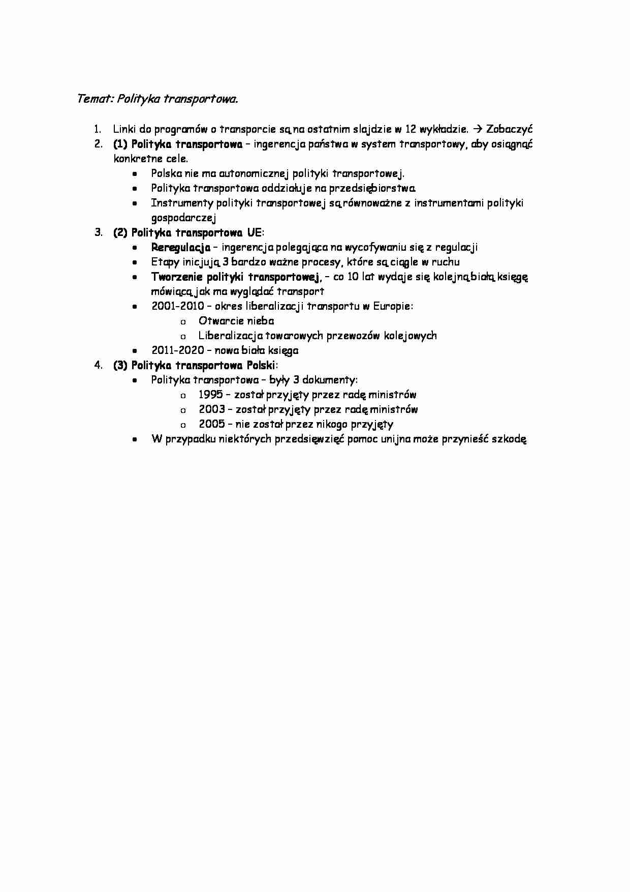Ekonomika transportu - polityka transportowa - strona 1