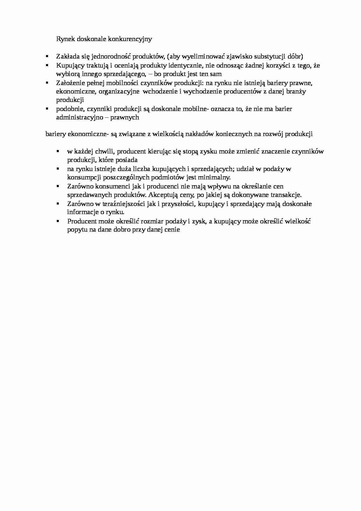 Rynek doskonale konkurencyjny - bariery ekonomiczne - strona 1