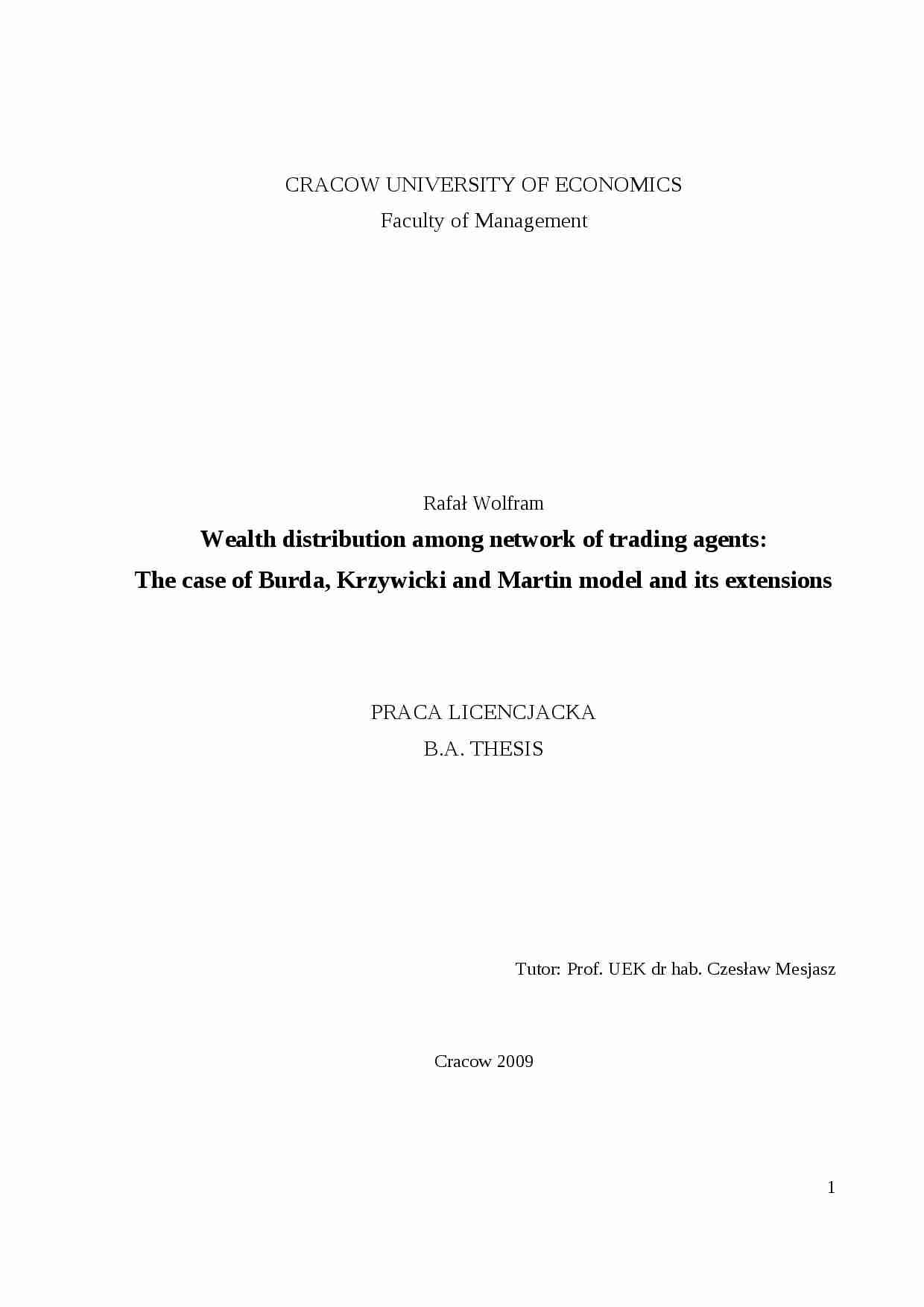 praca licencjacka BA Thesis, wealth distribution among network of trading agents - strona 1