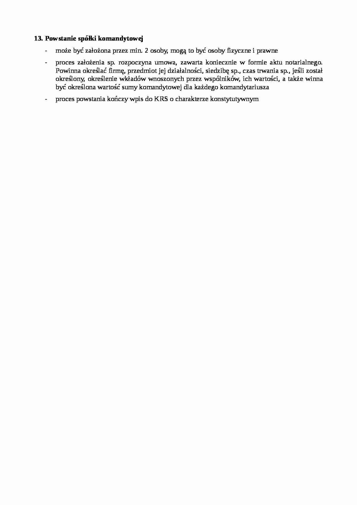 Powstanie spółki komandytowej - strona 1