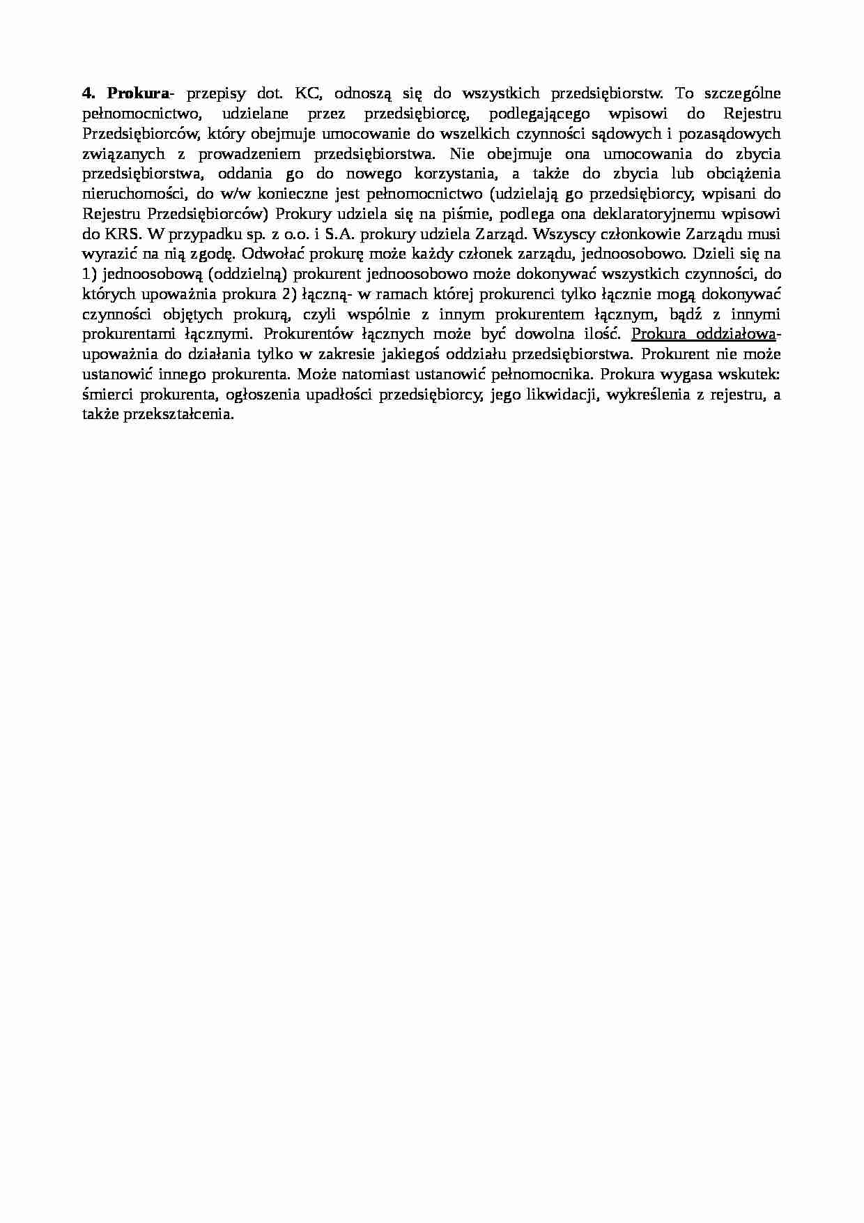 Prokura - charakterystyka prokury - strona 1