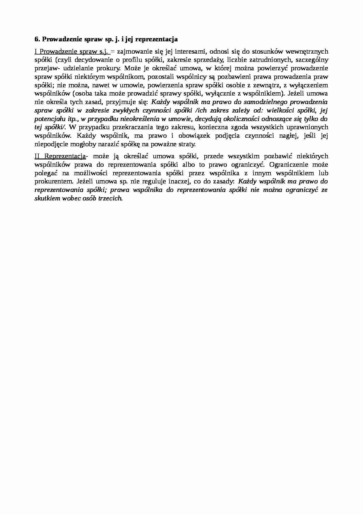 Spółka jawna - prowadzenie i reprezentacja - strona 1