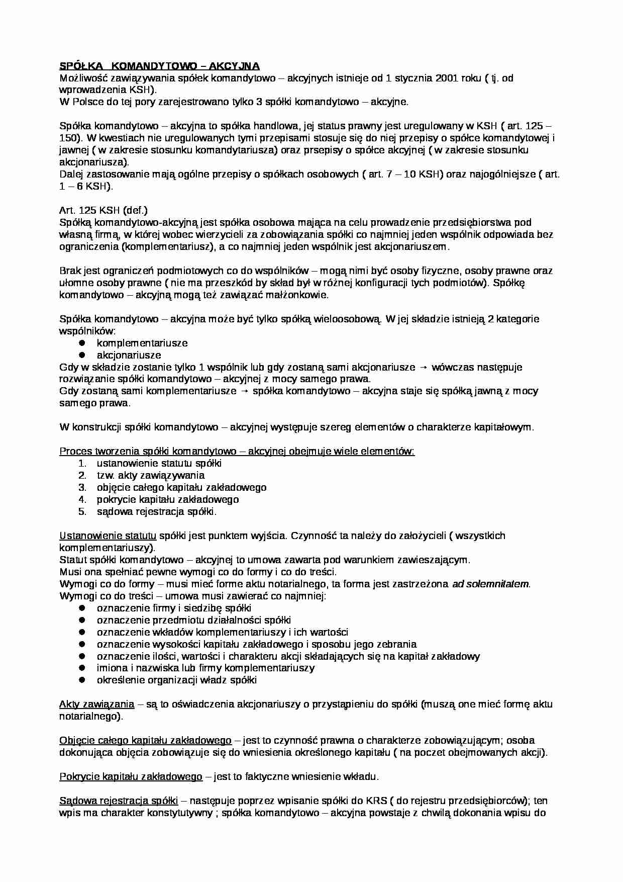 Spółka komandytowo-akcyjna - charakterystyka - strona 1
