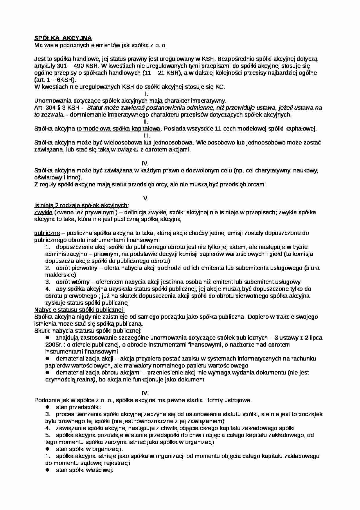 Spółka akcyjna - charakterystyka - strona 1