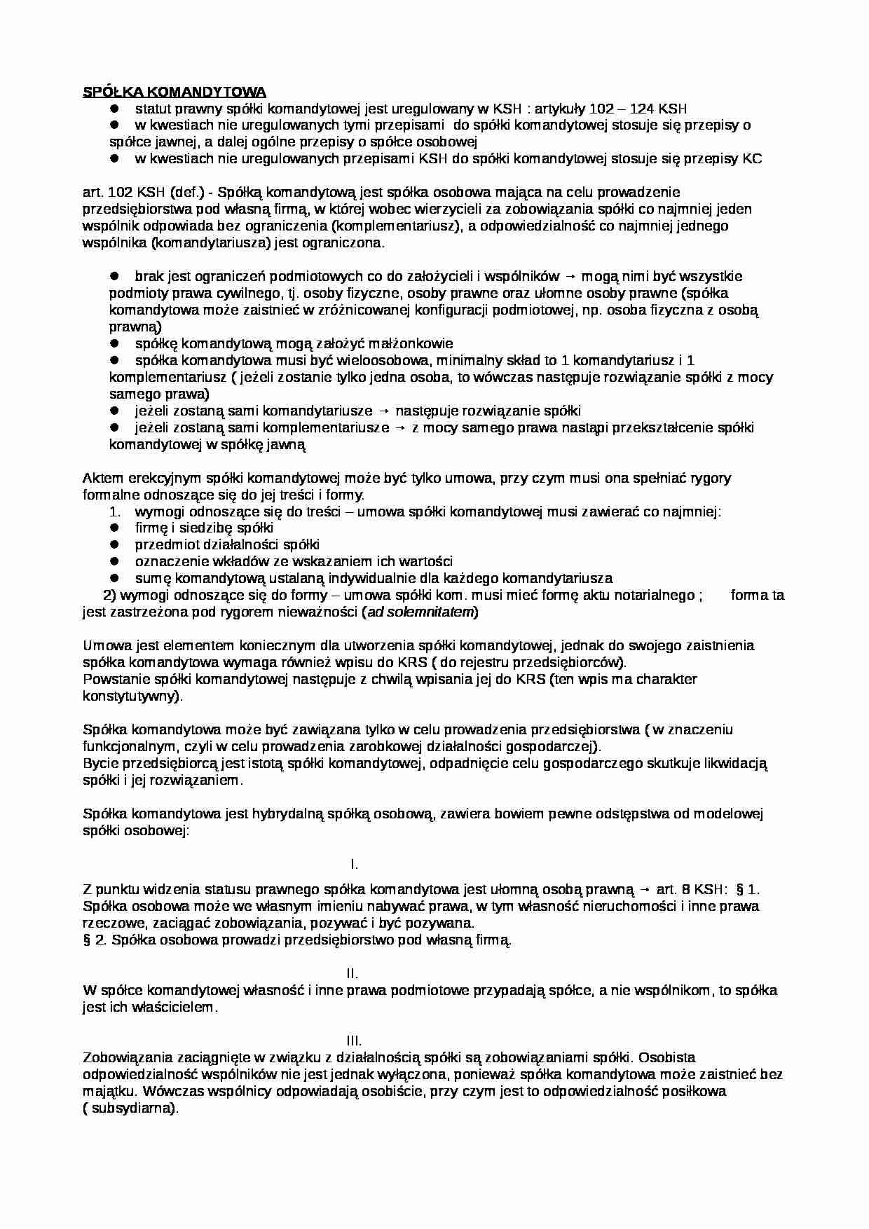 Spółka komandytowa - charakterystyka - strona 1