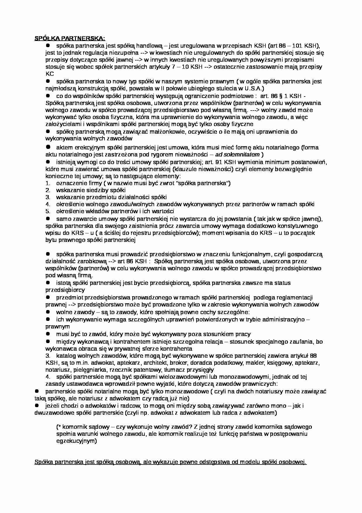 Spółka partnerska - charakterystyka - strona 1