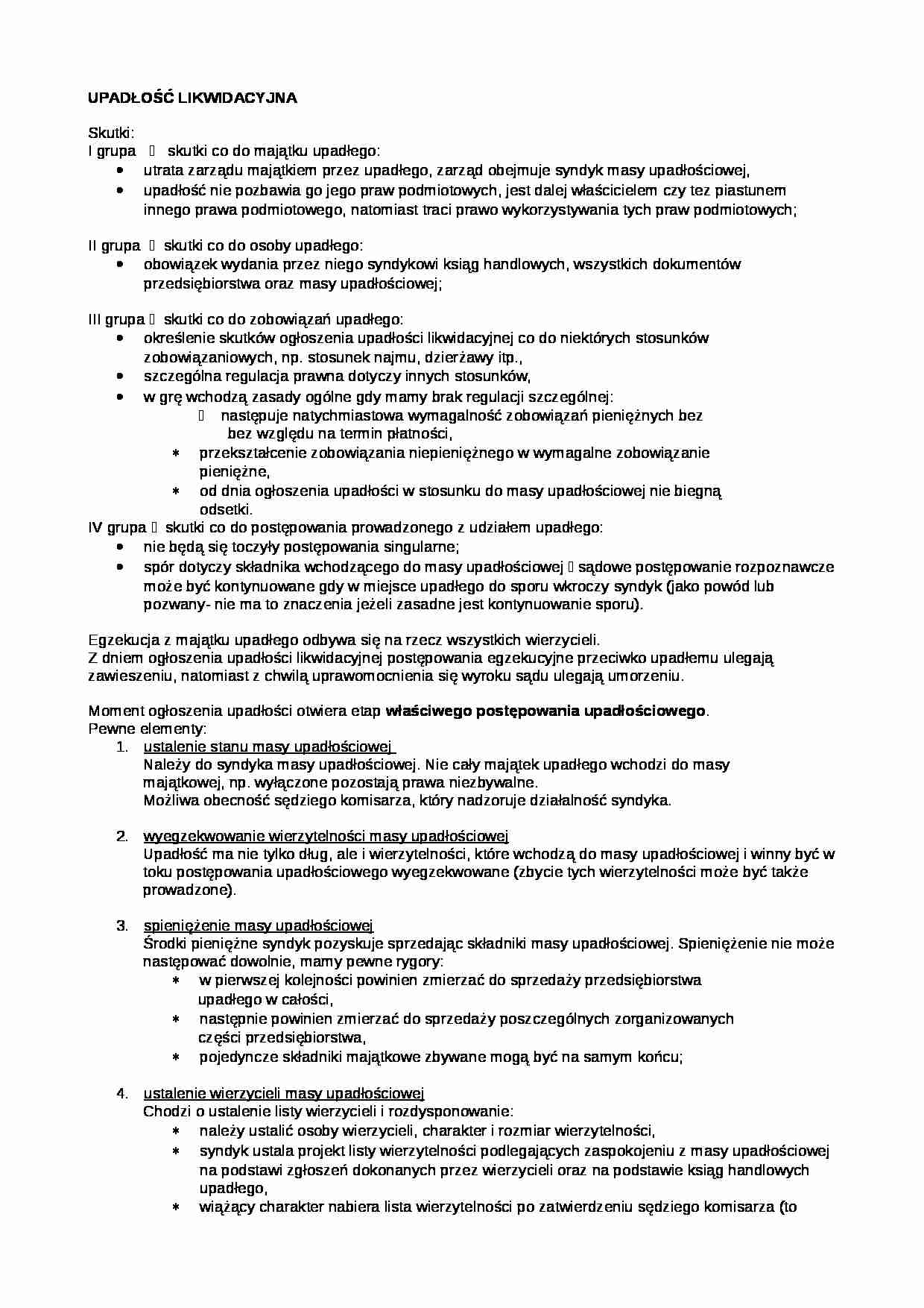 Skutki upadłości likwidacyjnej - strona 1