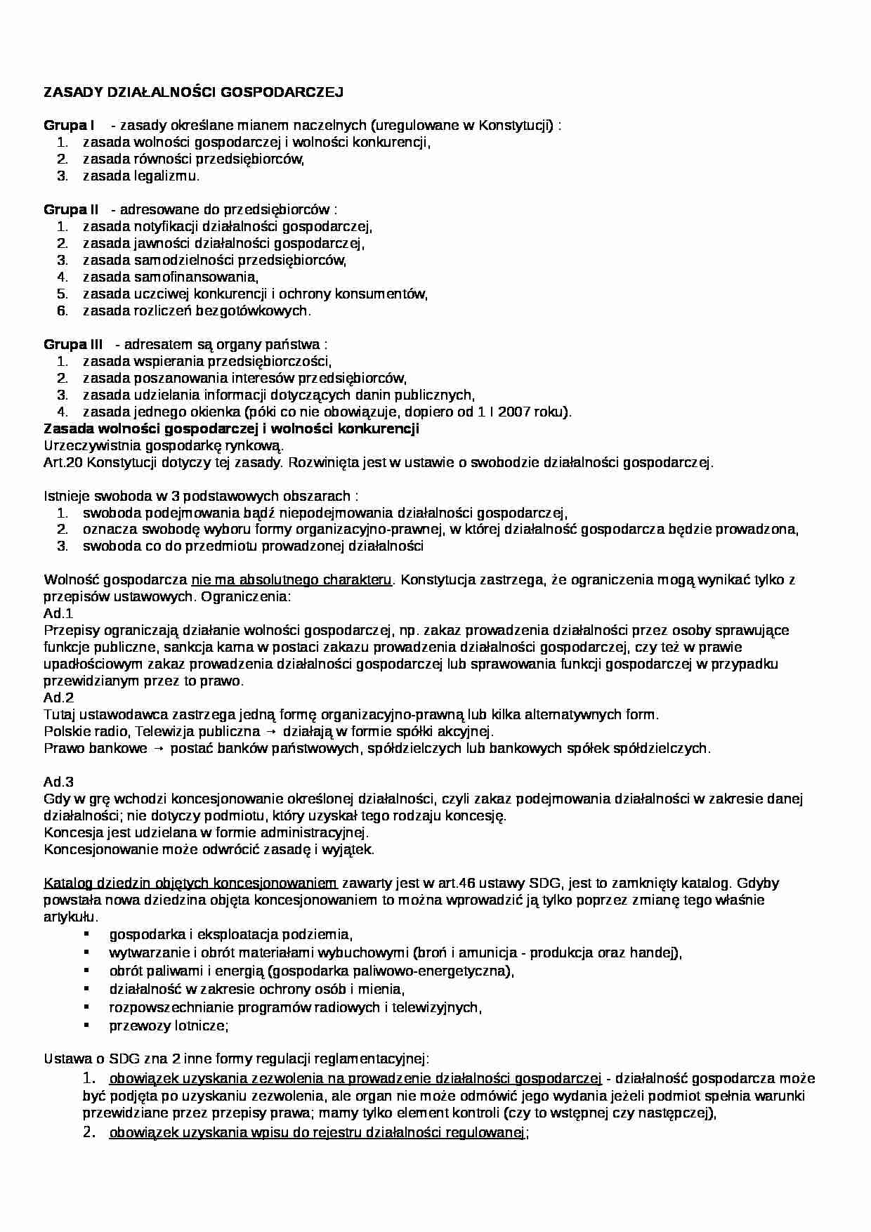 Zasady działalności gospodarczej - strona 1