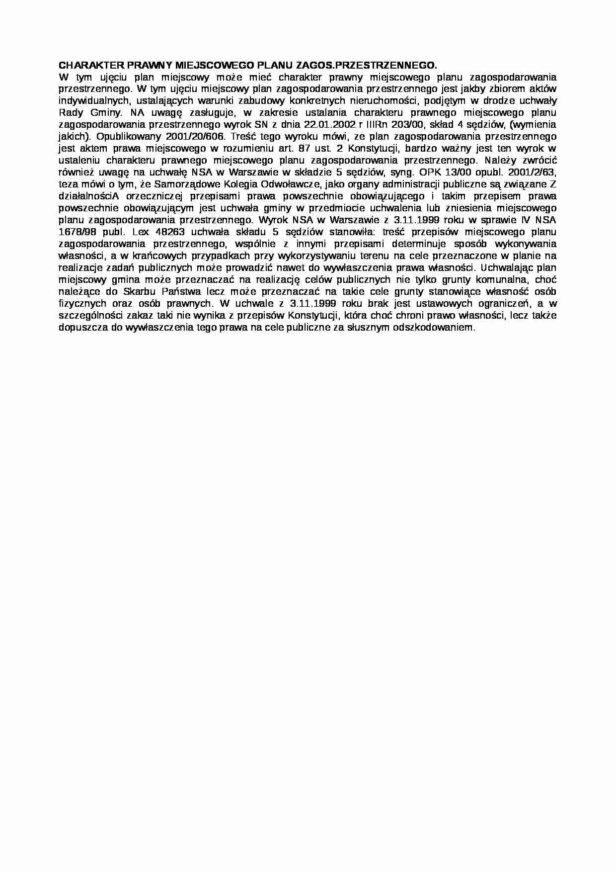 Charakter prawny miejscowego planu zagospodarowania przestrzennego - strona 1