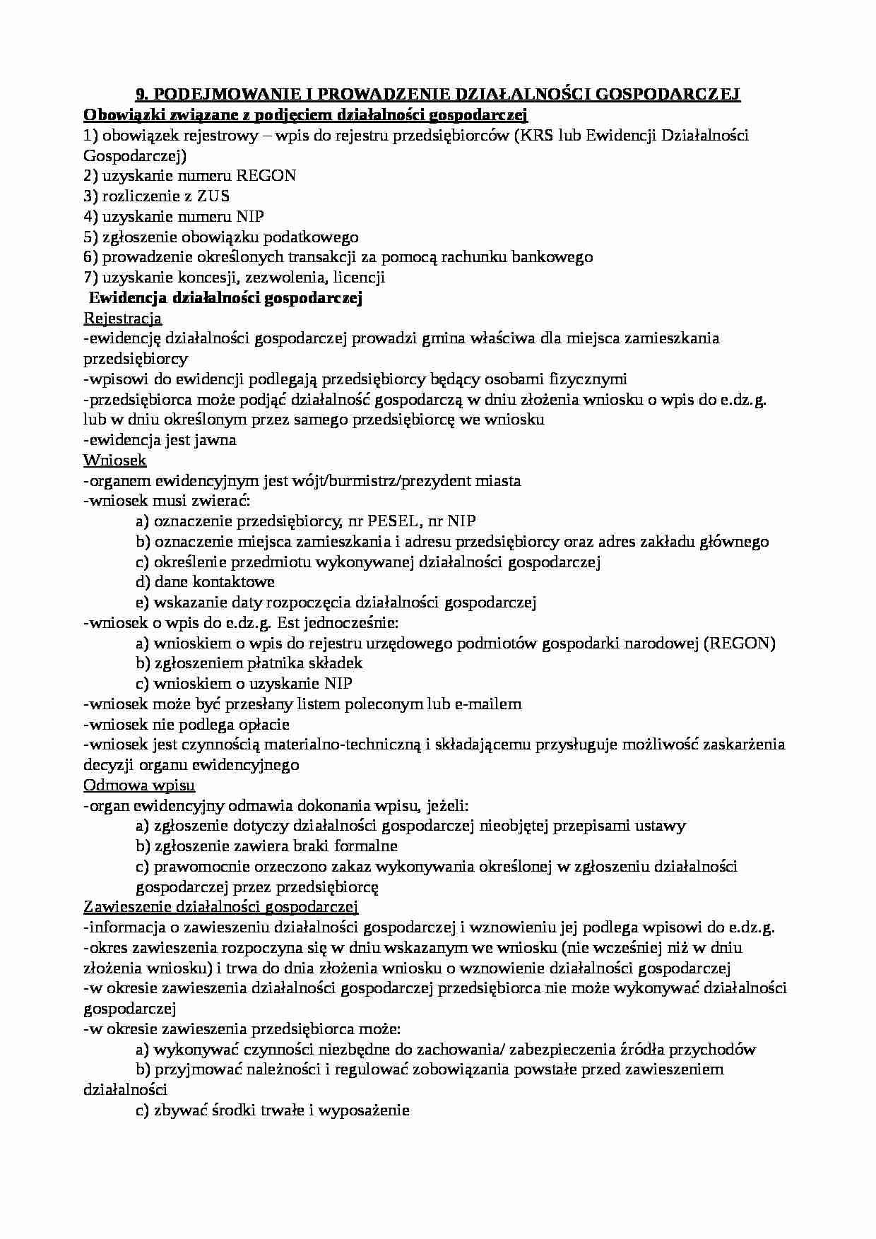 Podejmowanie i prowadzenie działalności gospodarczej - strona 1