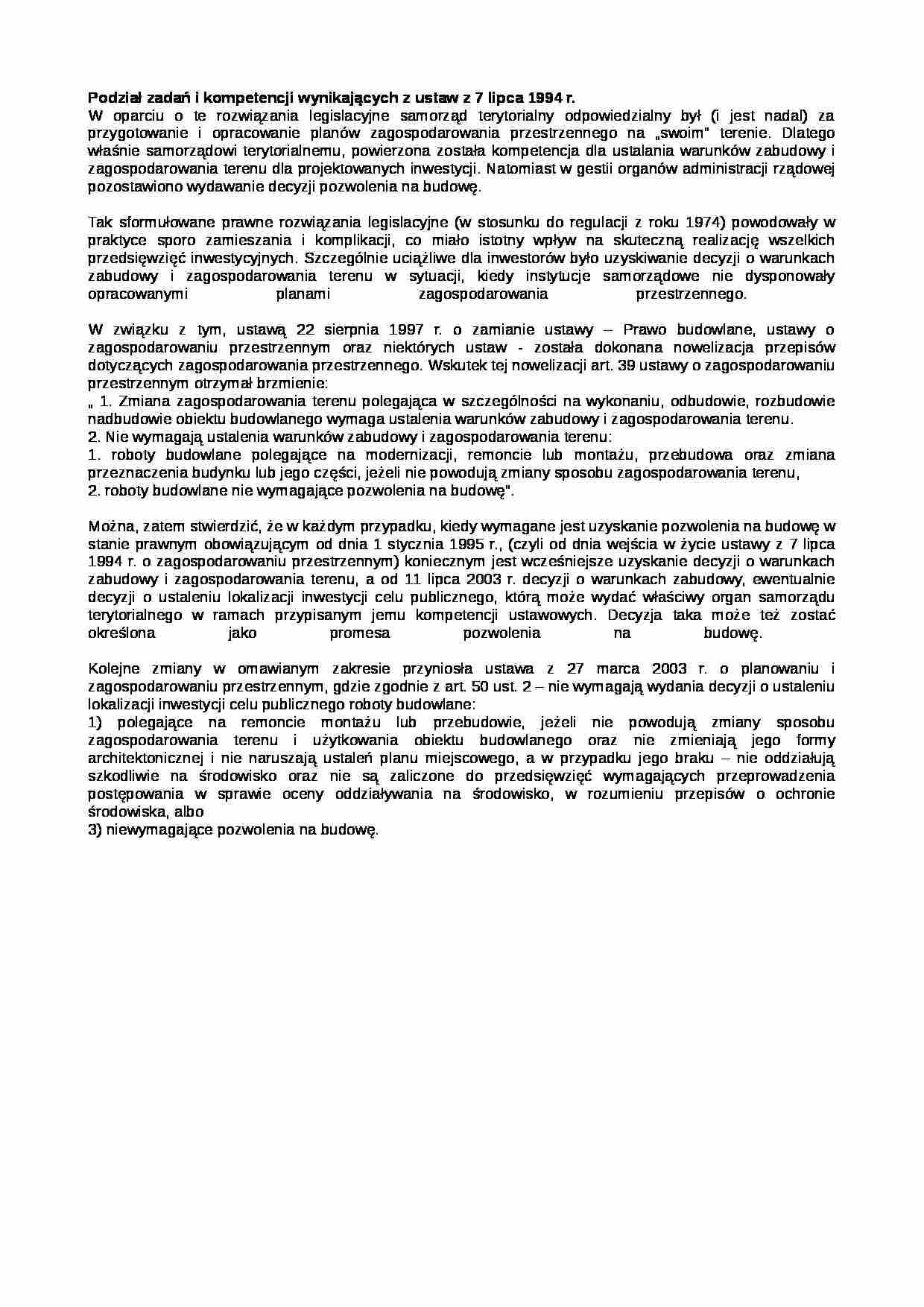 Podział zadań i kompetencji ustaw z 7 lipca 1994 r - strona 1