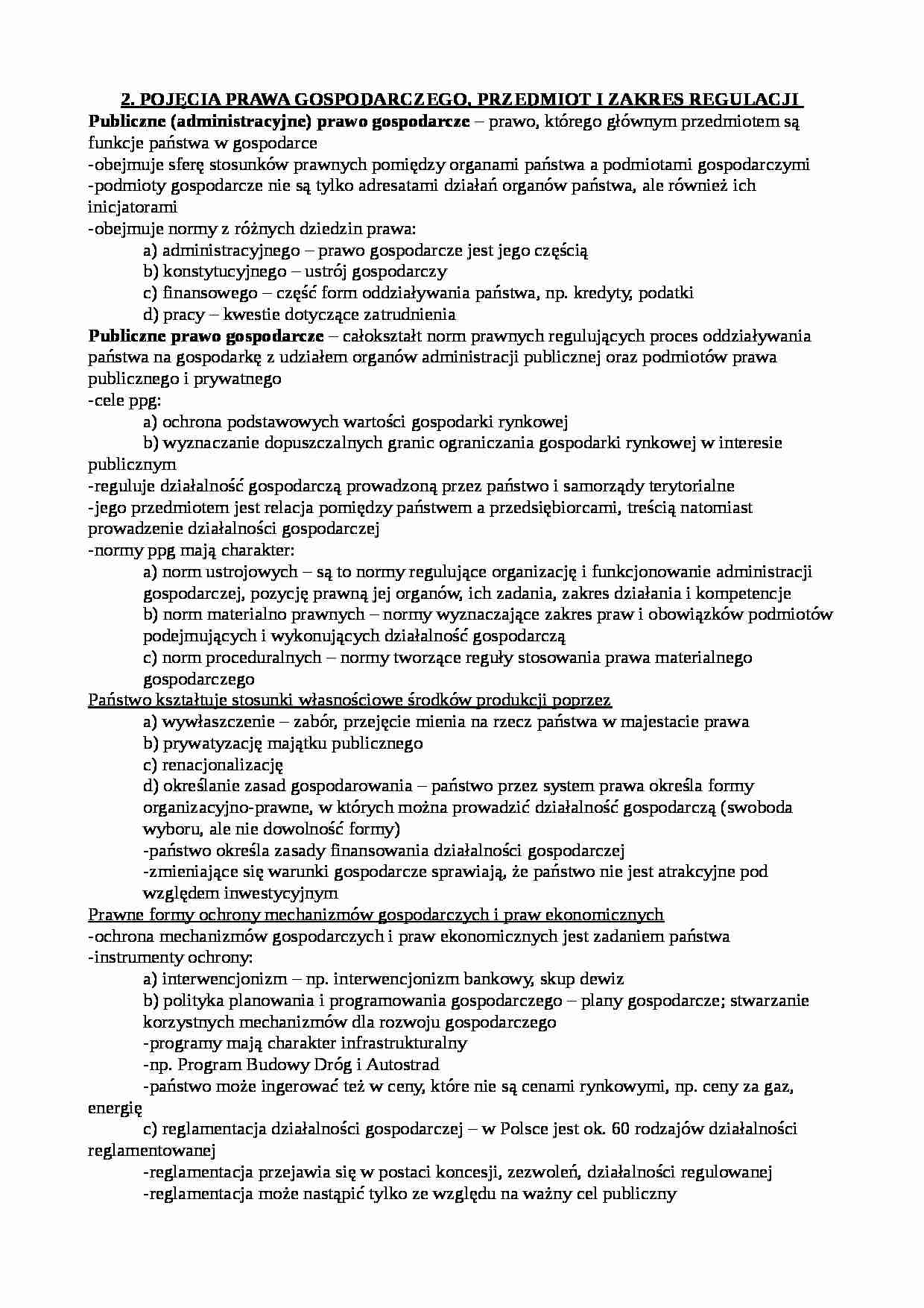 Prawo gospodarcze - przedmiot, zakres regulacji - strona 1