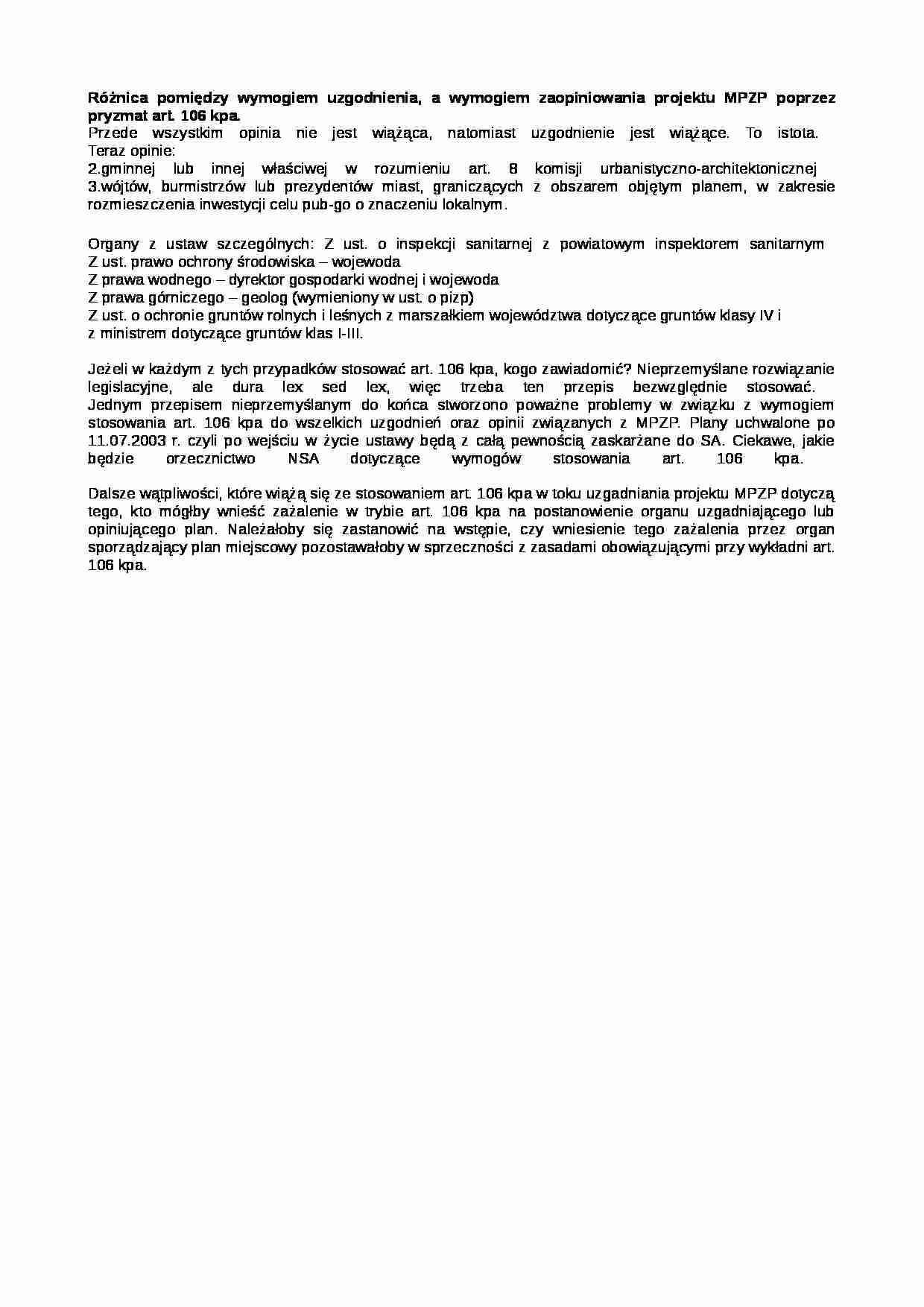 Wymóg uzgodnienia a wymóg zaopiniowania projektu MPZP - strona 1