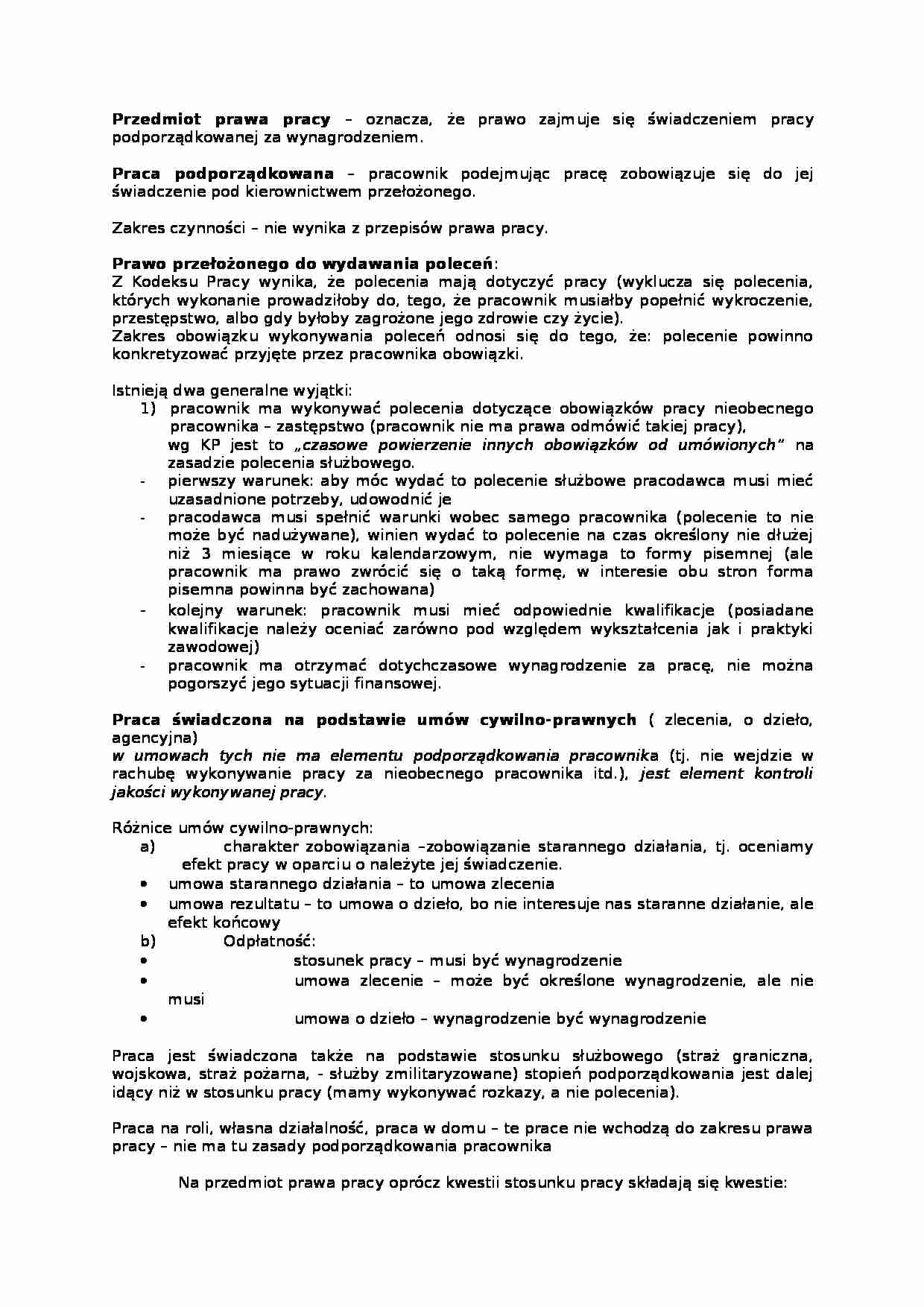 Prawo pracy - Stosunek pracy - strona 1