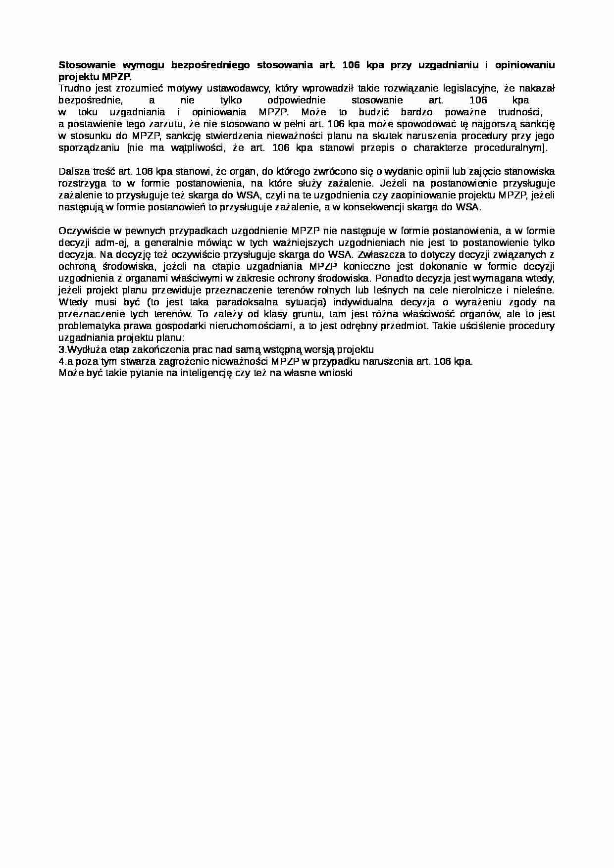 Stosowanie wymogu bezpośredniego stosowania - MPZP - strona 1