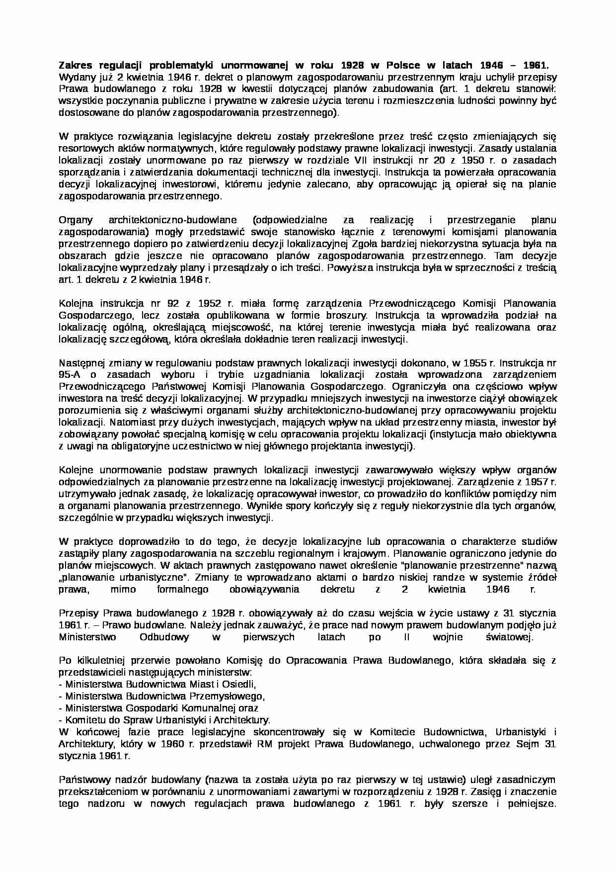 Problematyka unormowana w roku 1928 w Polsce w latach 1946 – 1961 - strona 1