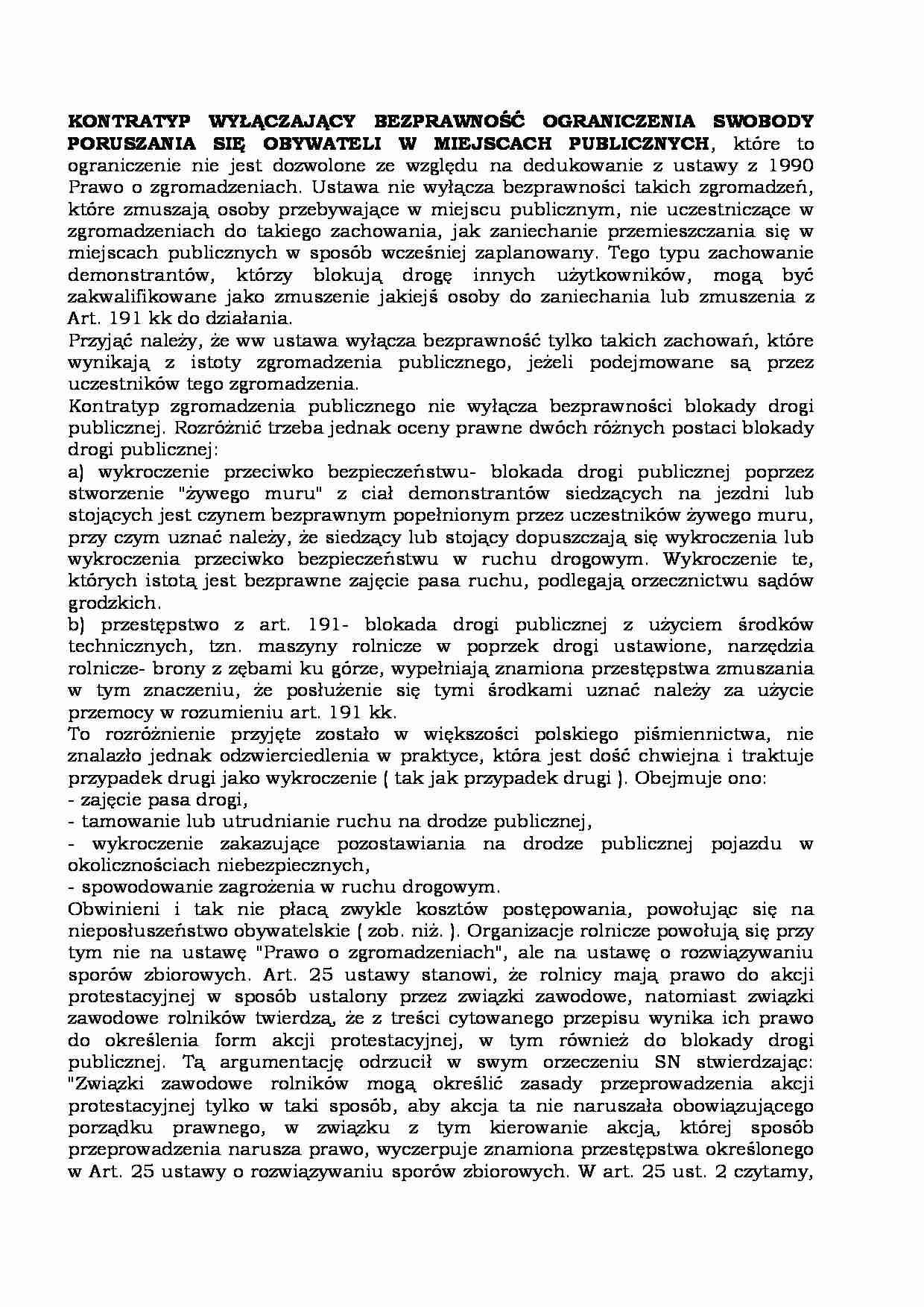 Kontratyp wyłączające bezprawność ograniczenia poruszania się obywateli - strona 1