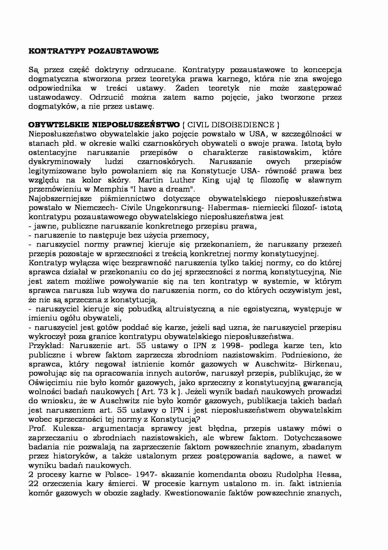 Kontratypy pozaustawowe - obywatelskie nieposłuszeństwo - strona 1