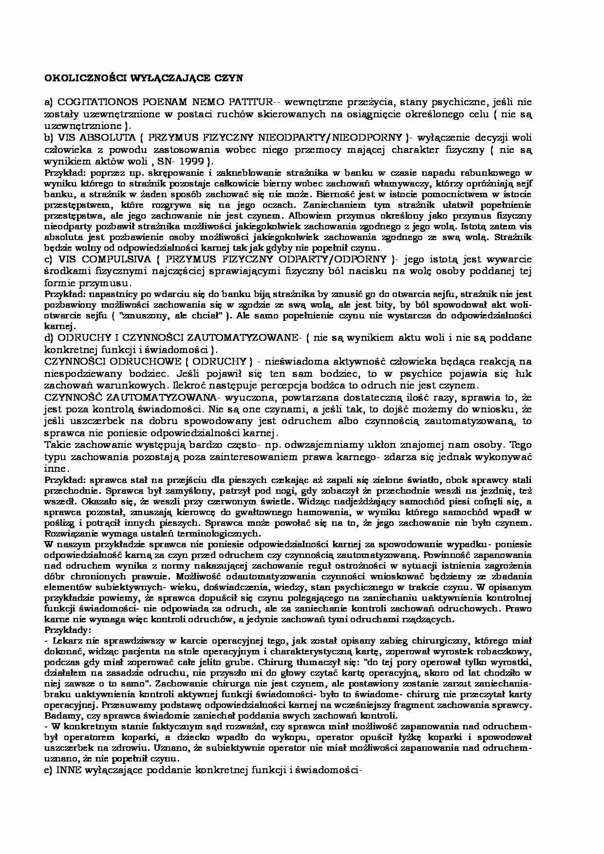 Okoliczności wyłączające czyn - strona 1