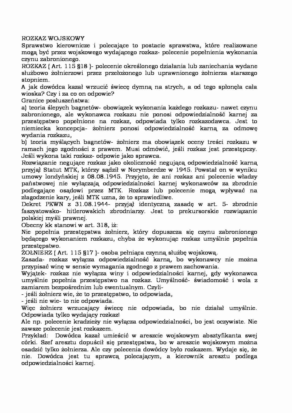 Rozkaz wojskowy - granice posłuszeństwa - strona 1