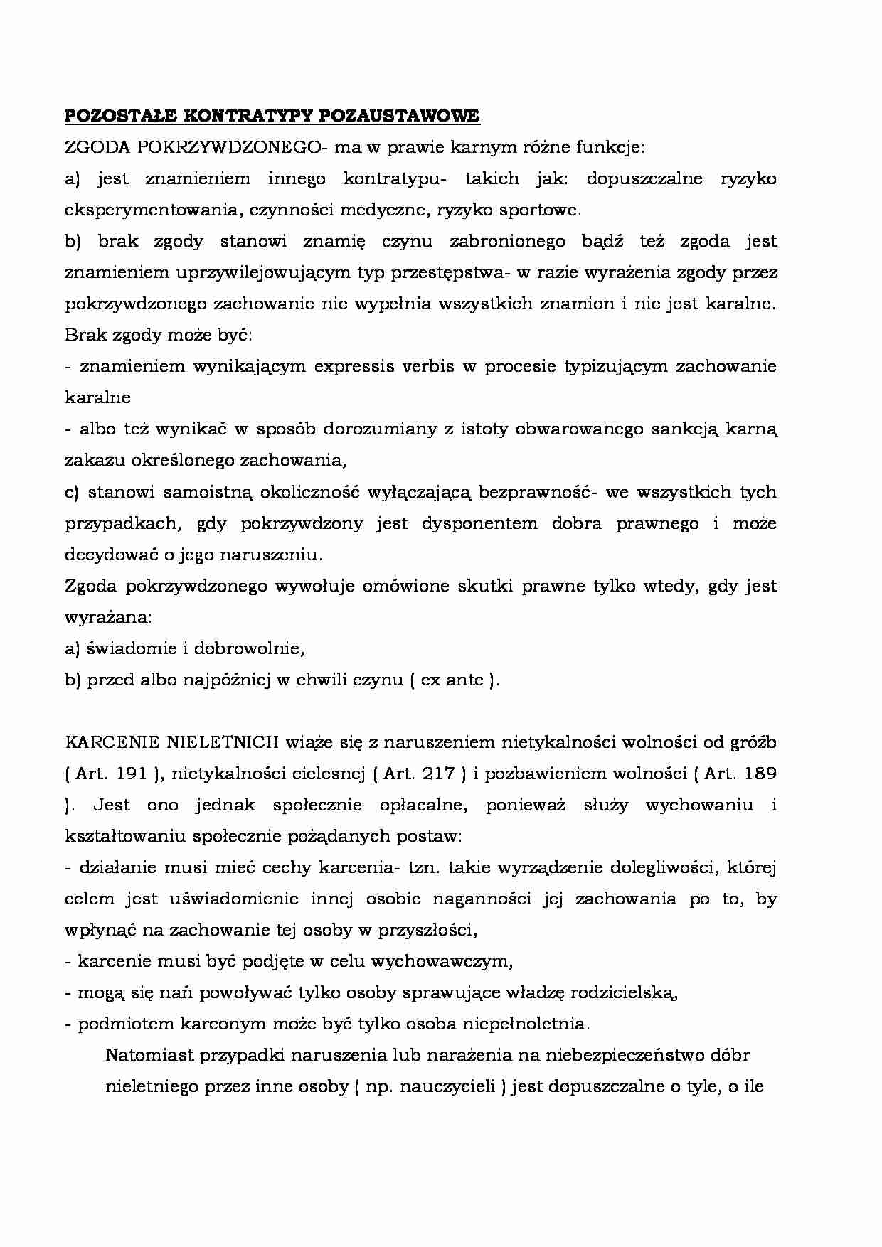 Pozostałe kontratypy pozaustawowe - strona 1