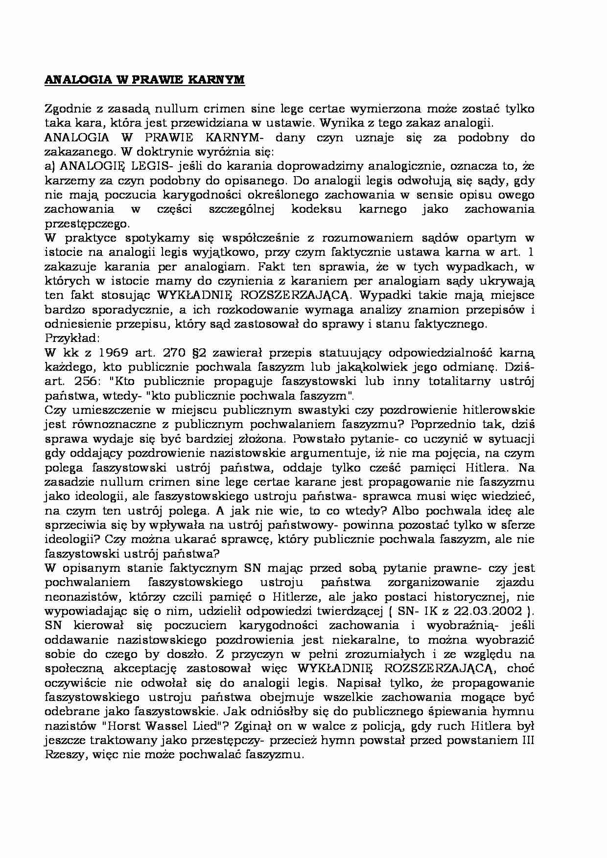 Analogia w prawie karnym - strona 1