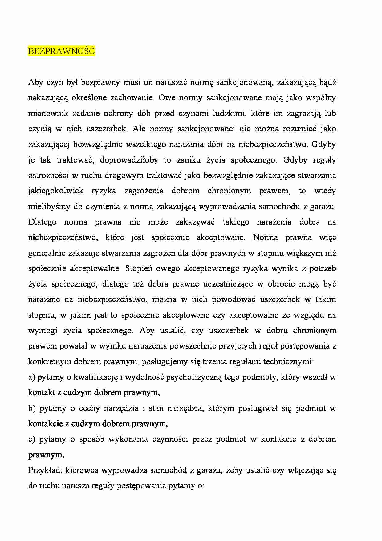 Bezprawność czynu - definicja - strona 1
