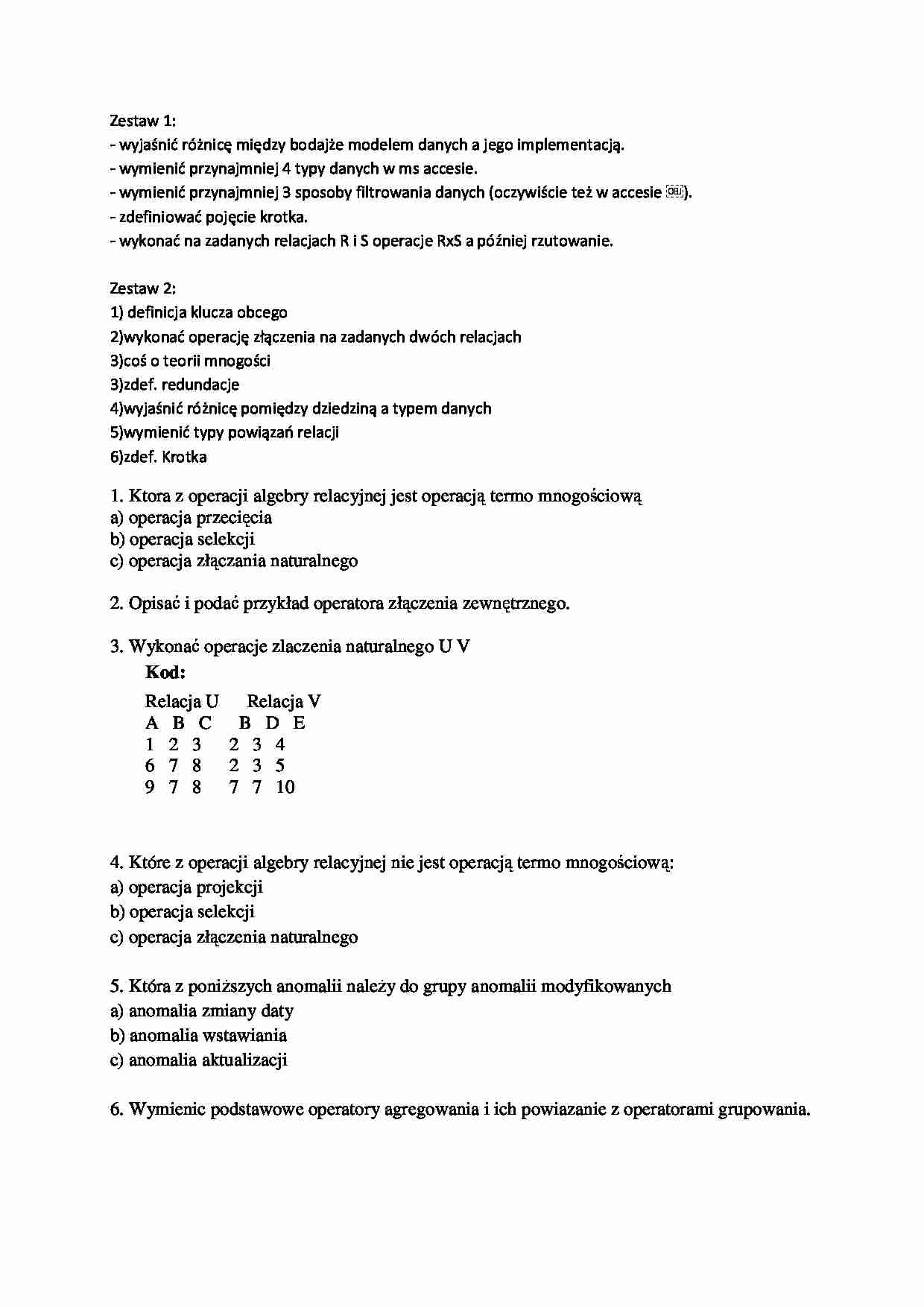 Baza danych - kolokwium  - strona 1