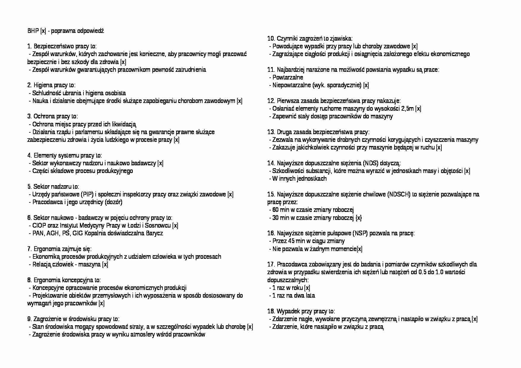 Bezpieczeństwo pracy i ergonomia - test - strona 1