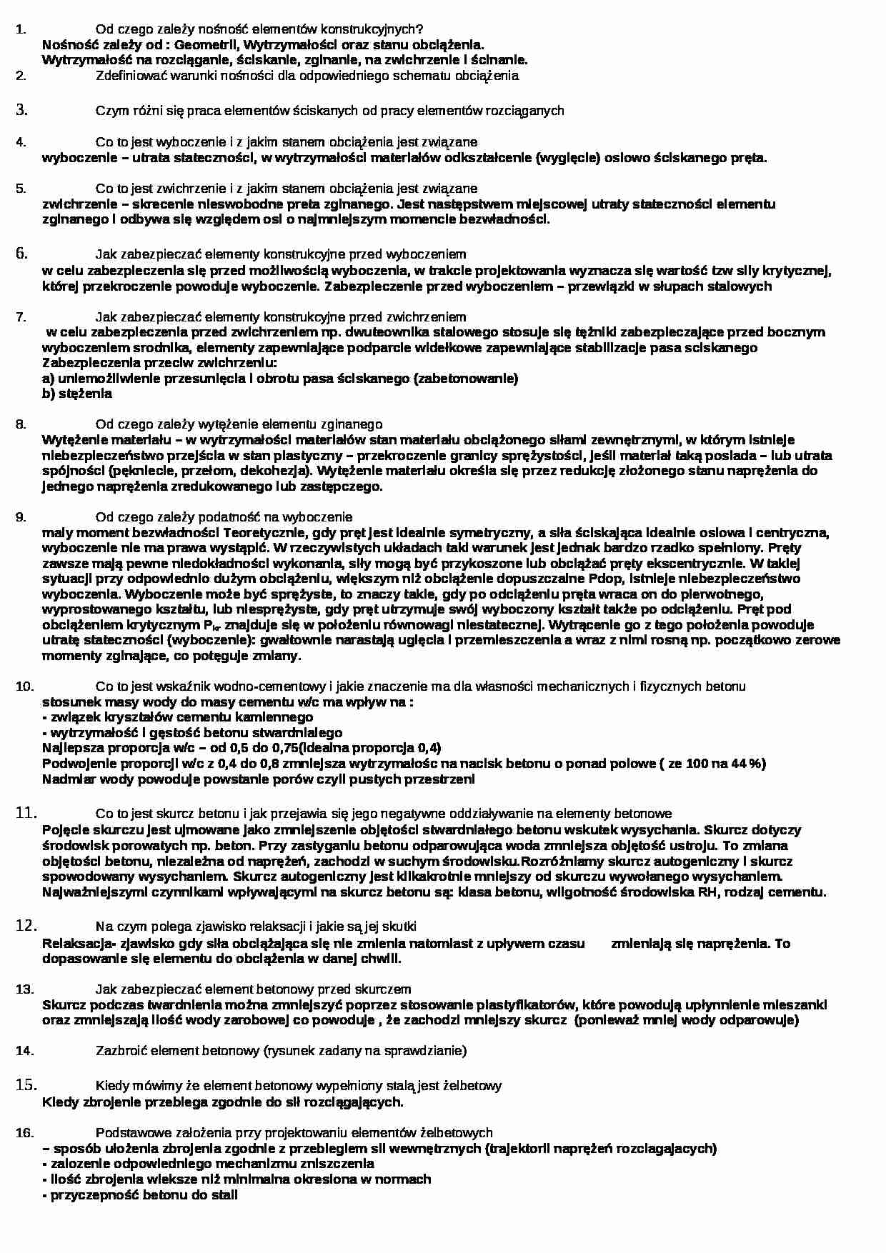 Budownictwo - pytania - nośność elementów konstrukcyjnych - strona 1