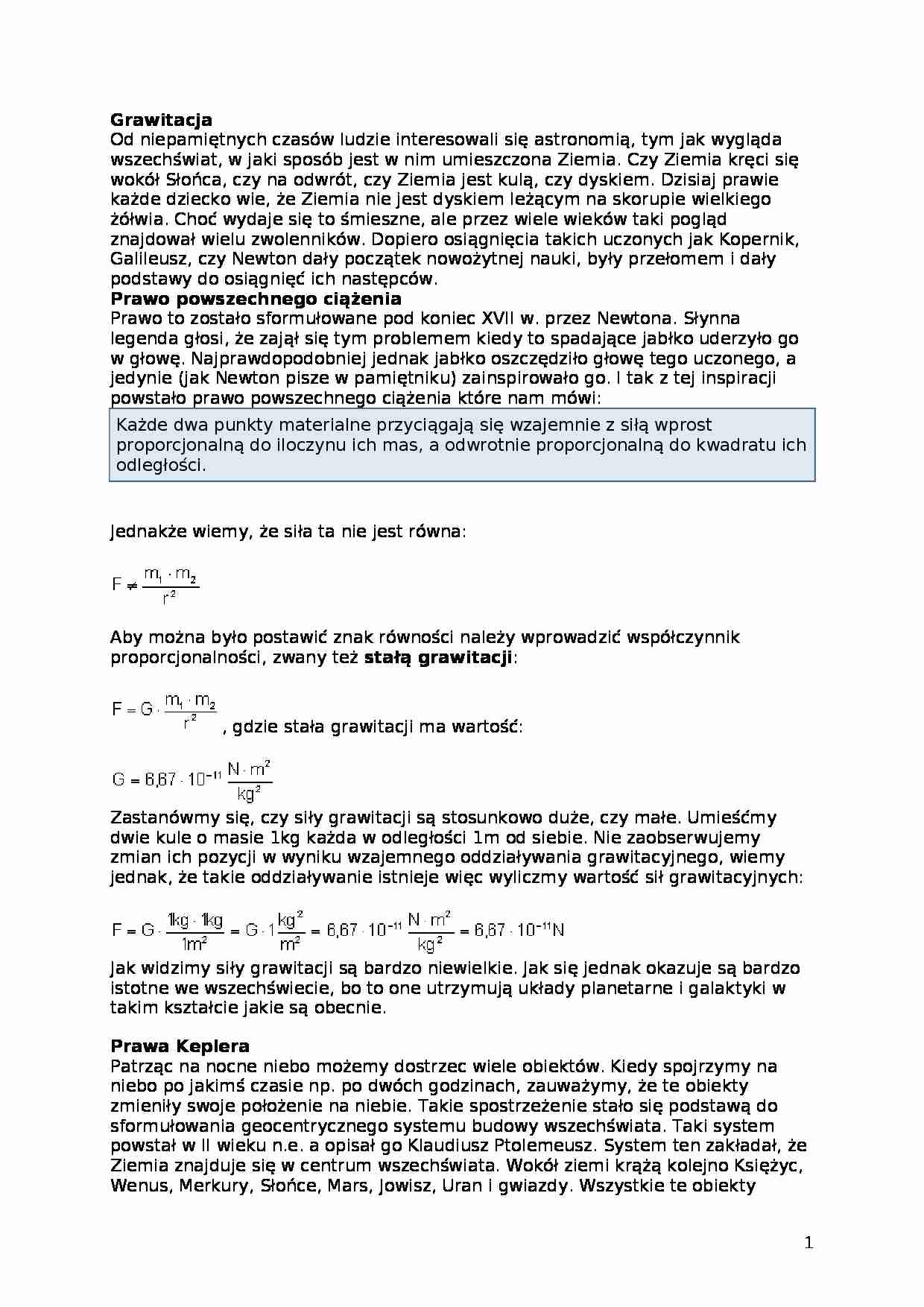 Grawitacja - Prawo powszechnego ciążenia - strona 1