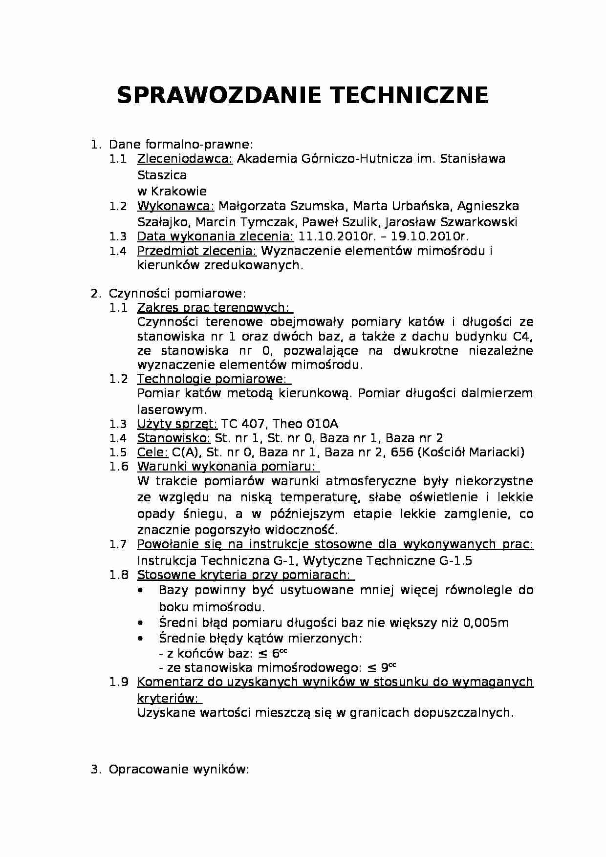 Sprawozdanie techniczne  - strona 1