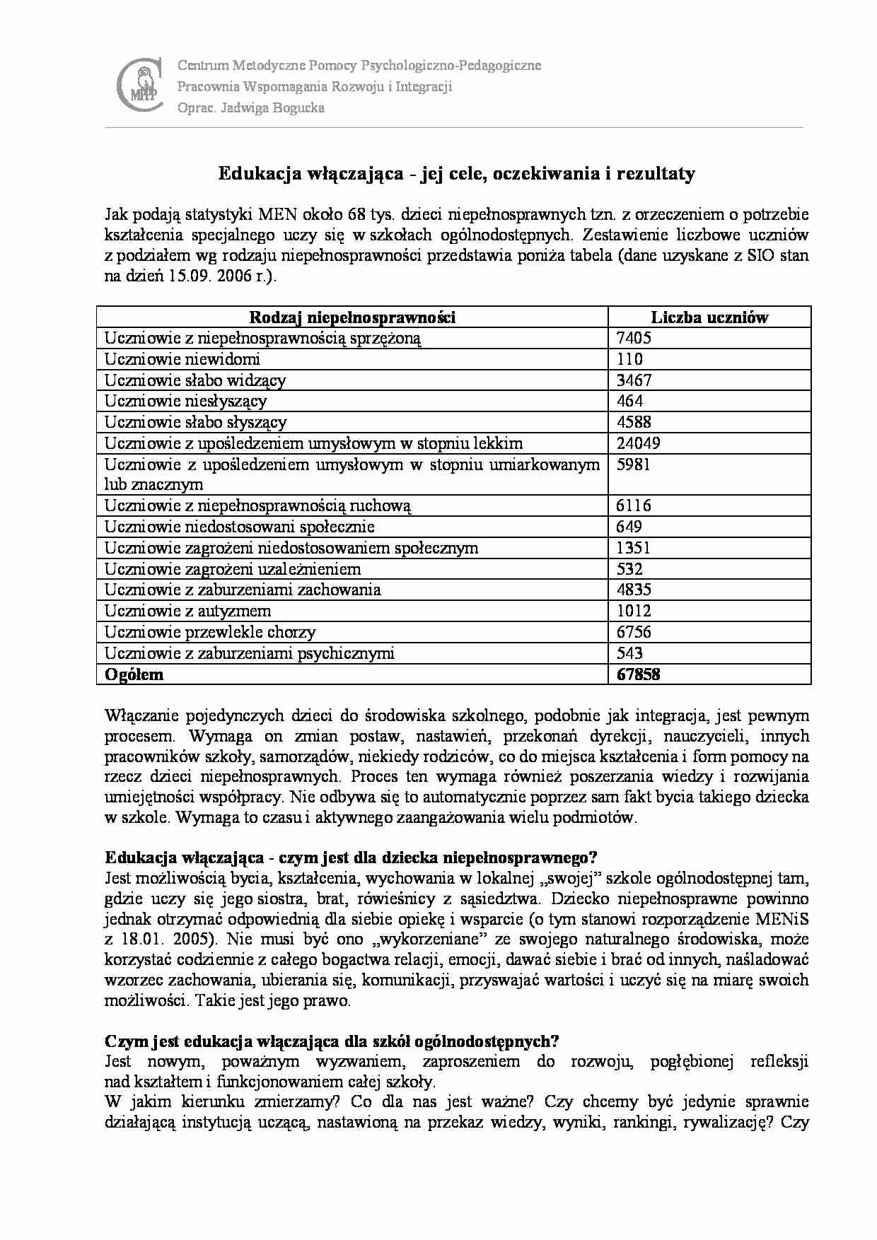 Edukacja w??czaj?ca - jej cele, oczekiwania i rezultaty - pedagogika - strona 1