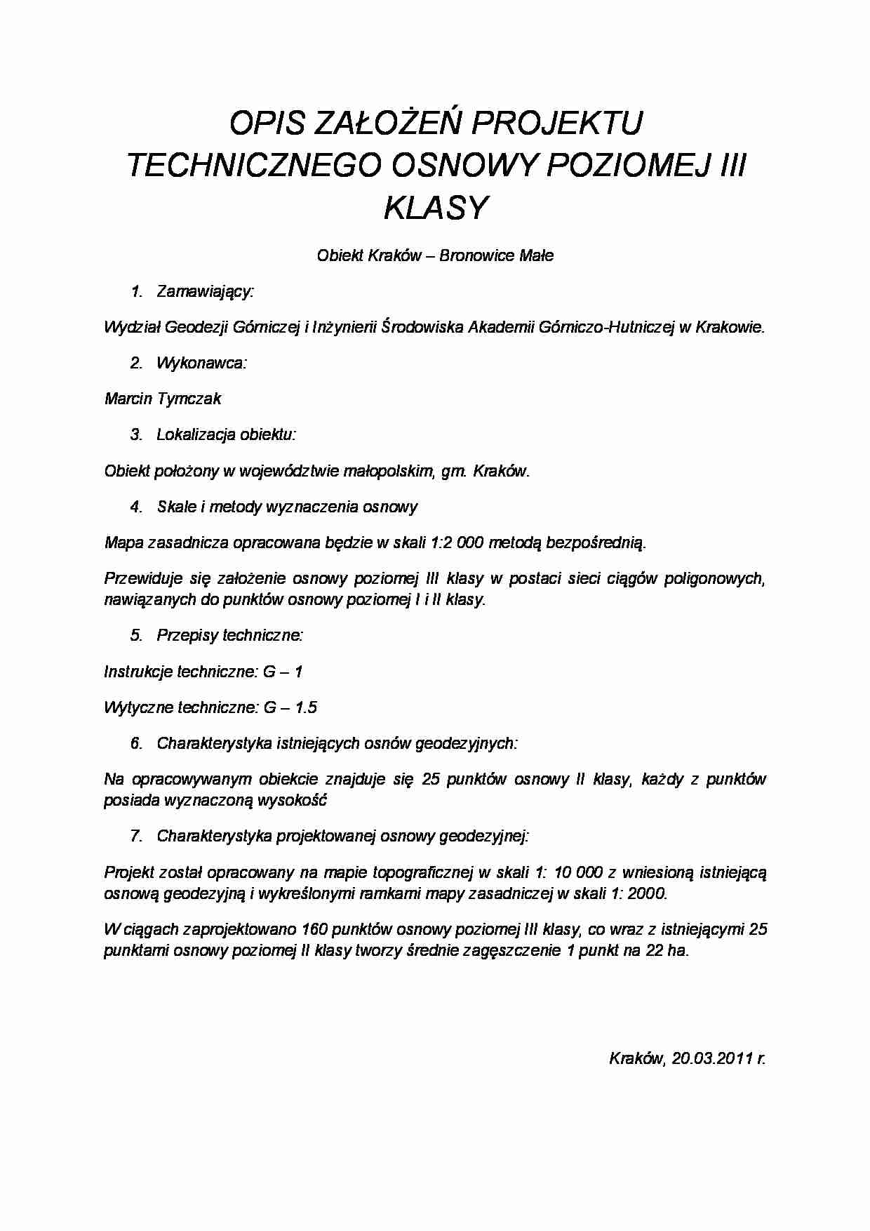 Opis założeń projektu technicznego osnowy poziomej  - strona 1