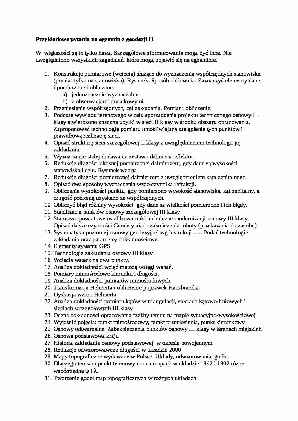 Geodezja - pytania na egzamin - strona 1