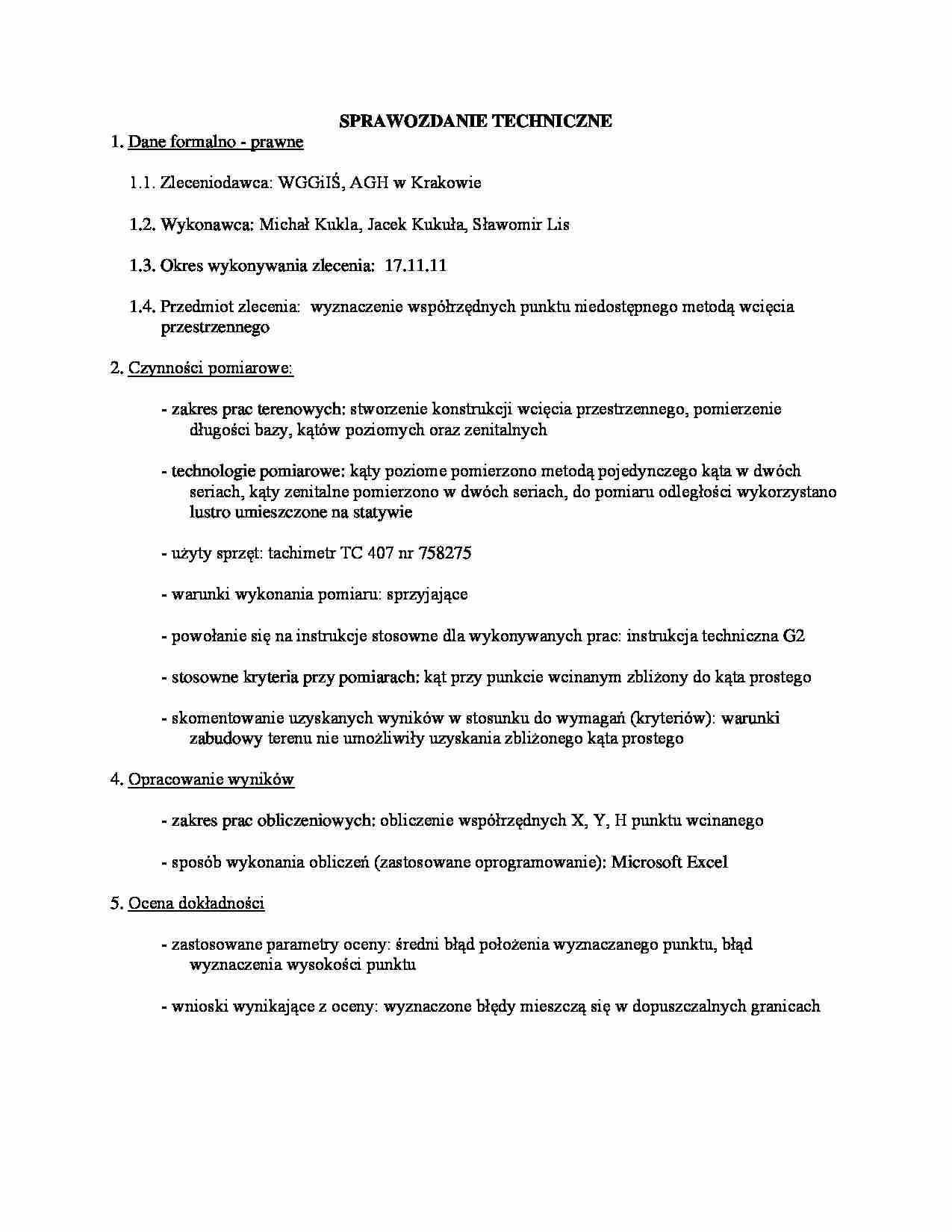 Sprawozdanie techniczne - wcięcie przestrzenne - strona 1