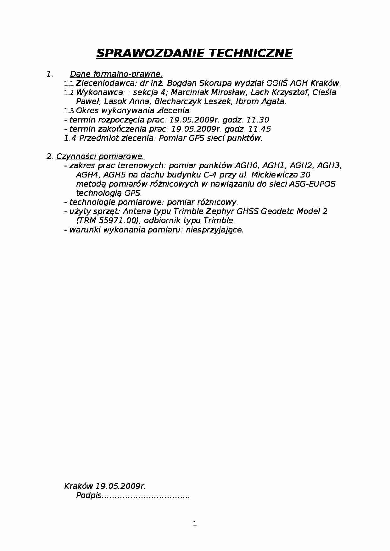 Sprawozdanie techniczne - pomiar GPS - strona 1